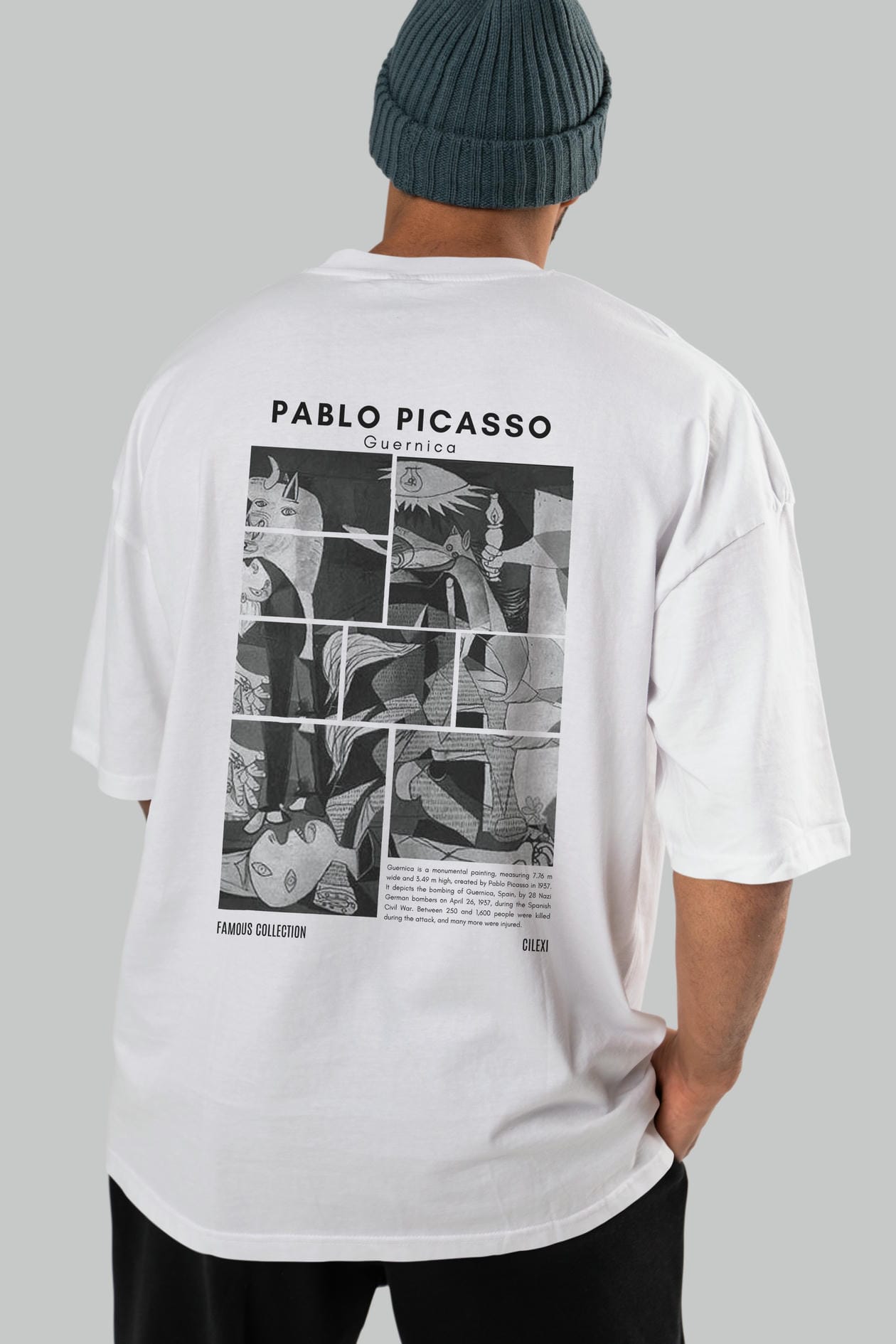 Pablo Picasso Guernica Arka Baskılı Oversize t-shirt Erkek Kadın Bisiklet Yaka Pamuk tişort