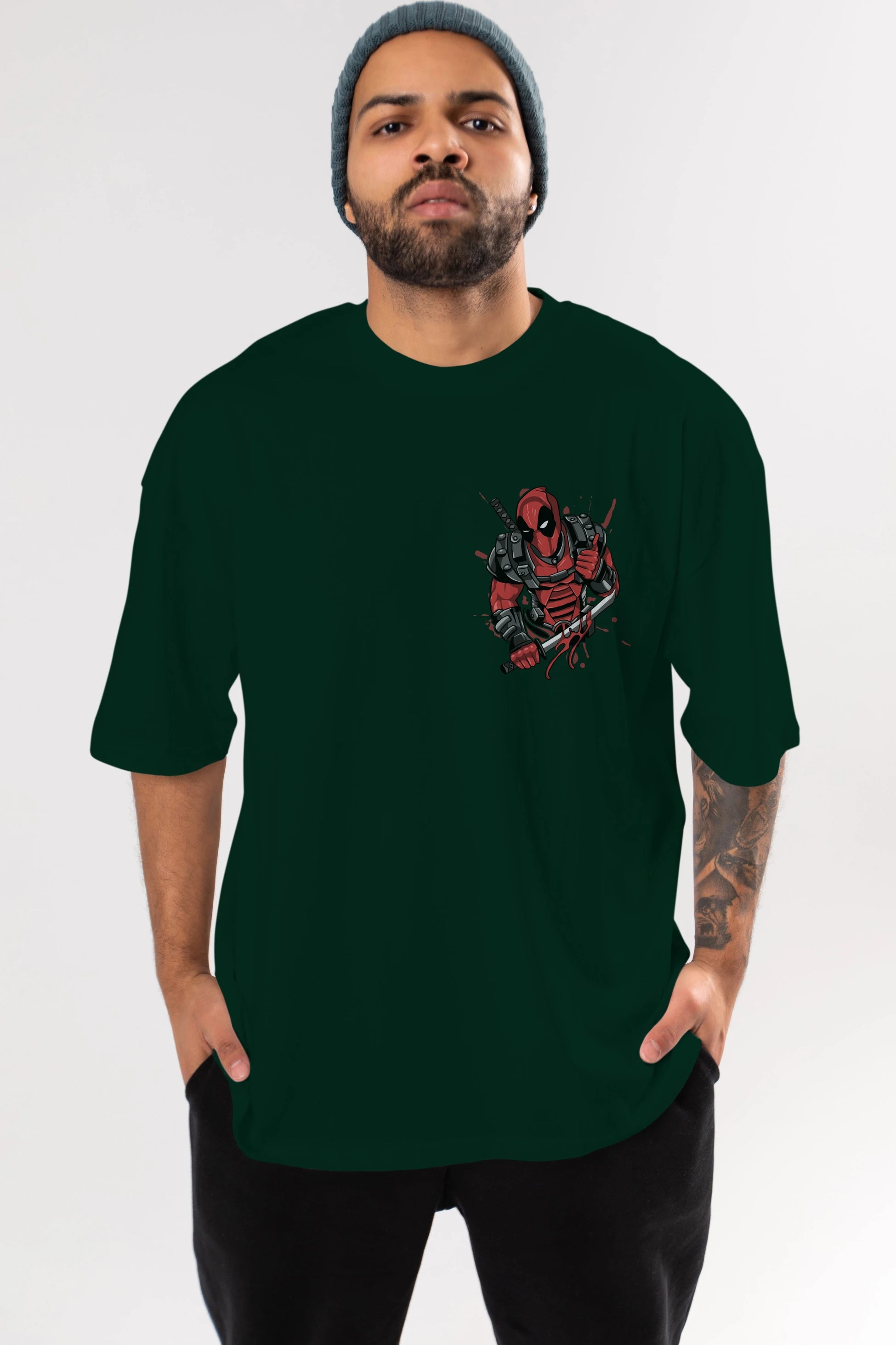 Deadpool (12) Ön Sol Baskılı Oversize t-shirt Erkek Kadın Unisex %100 Pamuk Bisiklet Yaka tişort