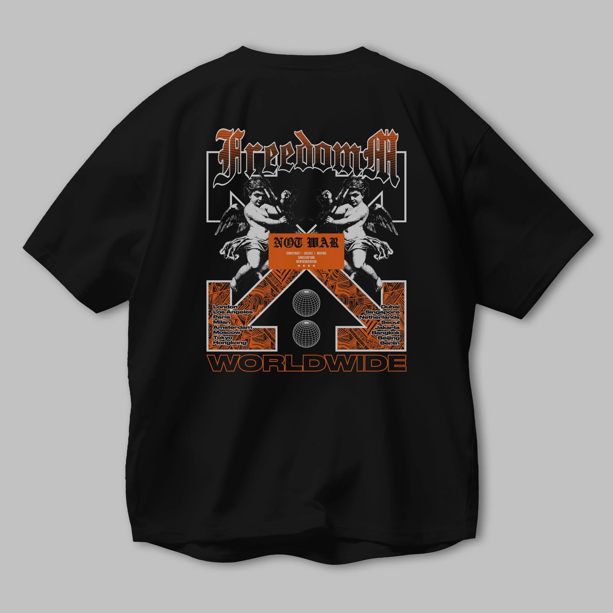 Freedom Worldwide Arka Baskılı Oversize t-shirt Erkek Kadın Unisex