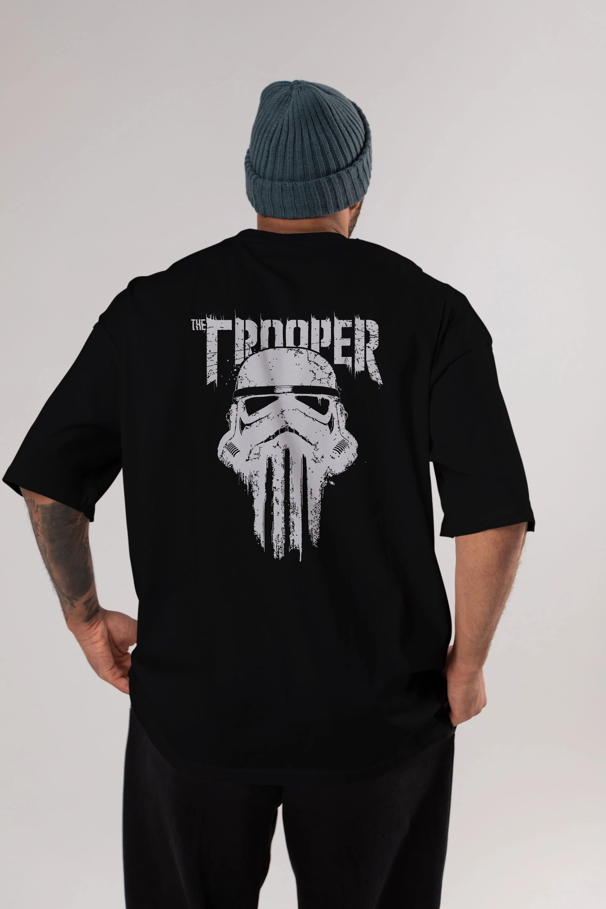 The Trooper Arka Baskılı Oversize t-shirt Erkek Kadın Unisex %100 Pamuk Bisiklet Yaka tişort