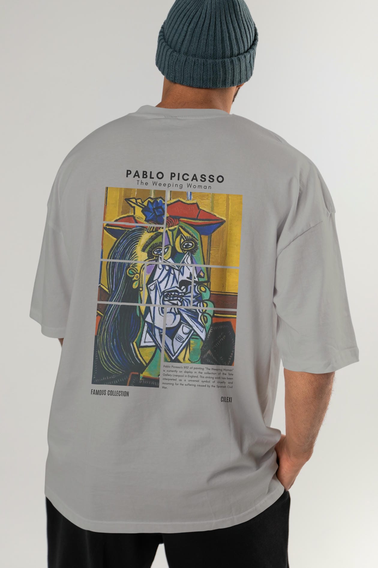 Pablo Picasso Arka Baskılı Oversize t-shirt Erkek Kadın Bisiklet Yaka Pamuk tişort