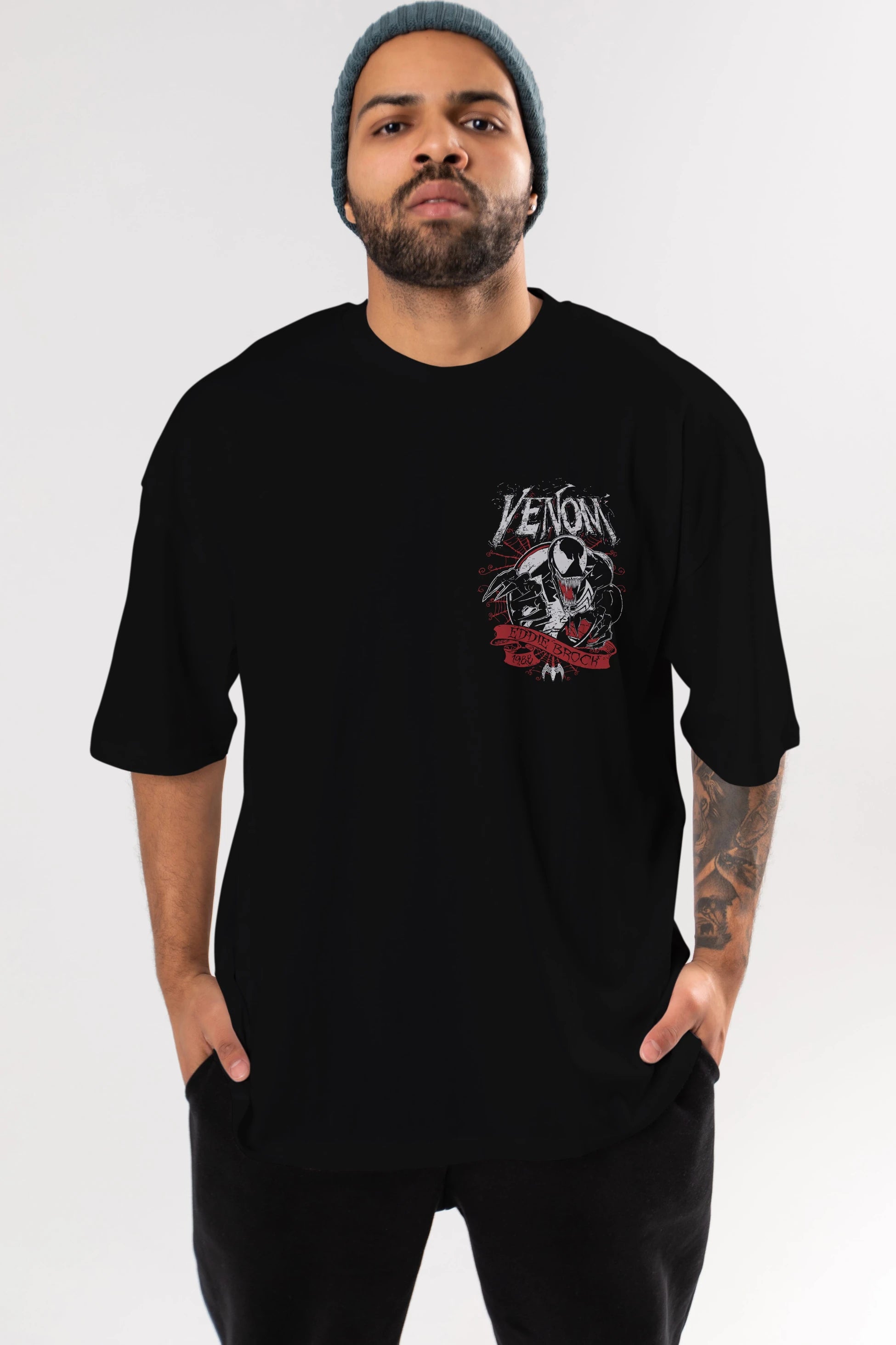 Venom (11) Ön Sol Baskılı Oversize t-shirt Erkek Kadın Unisex %100 Pamuk Bisiklet Yaka tişort