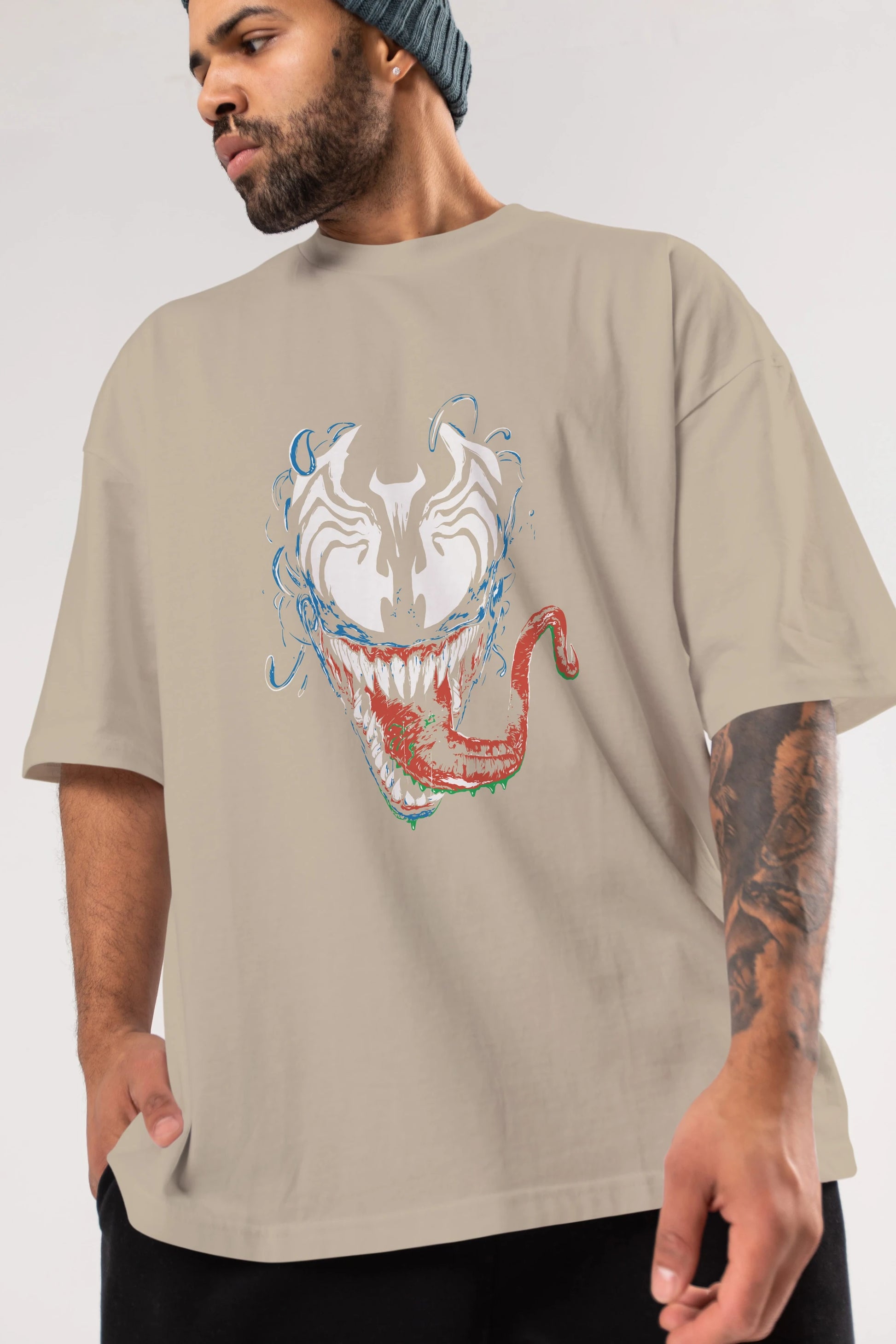 Venom (2) Ön Baskılı Oversize t-shirt Erkek Kadın Unisex %100 Pamuk Bisiklet Yaka tişort