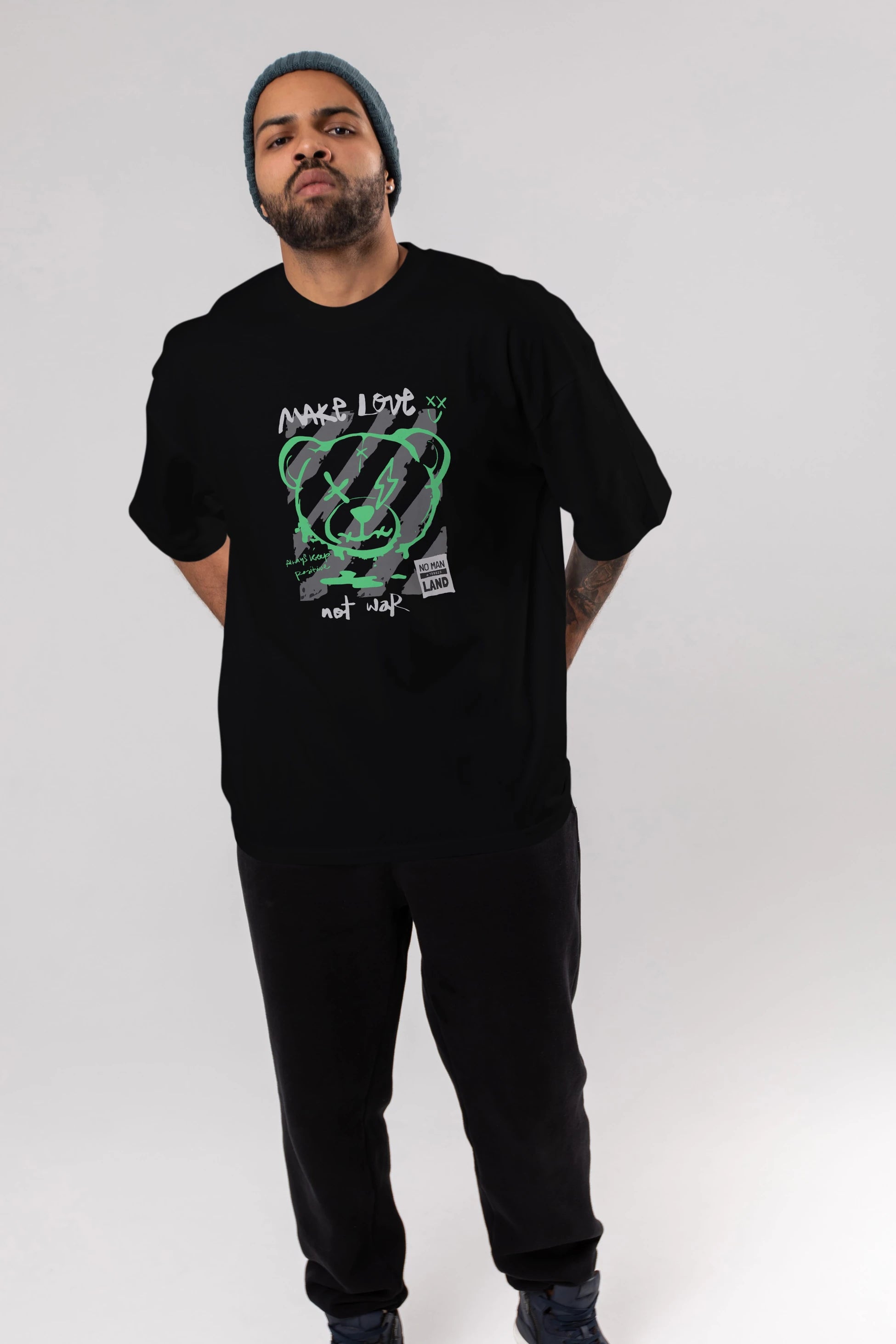 Make Love Bear Ön Baskılı Oversize t-shirt Erkek Kadın Unisex