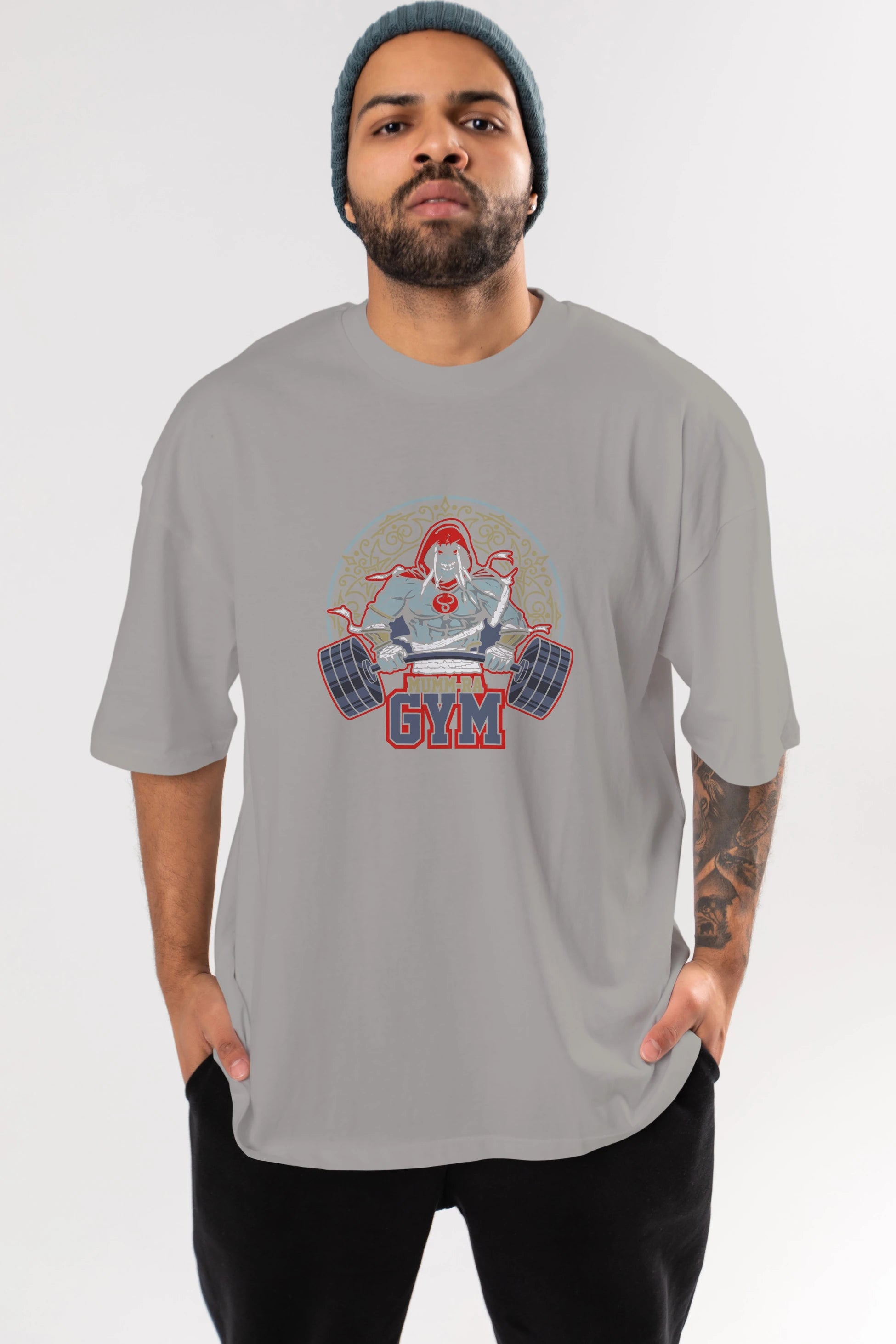 Mumm-ra GYM Ön Baskılı Oversize t-shirt Erkek Kadın Unisex %100 Pamuk Bisiklet Yaka tişort