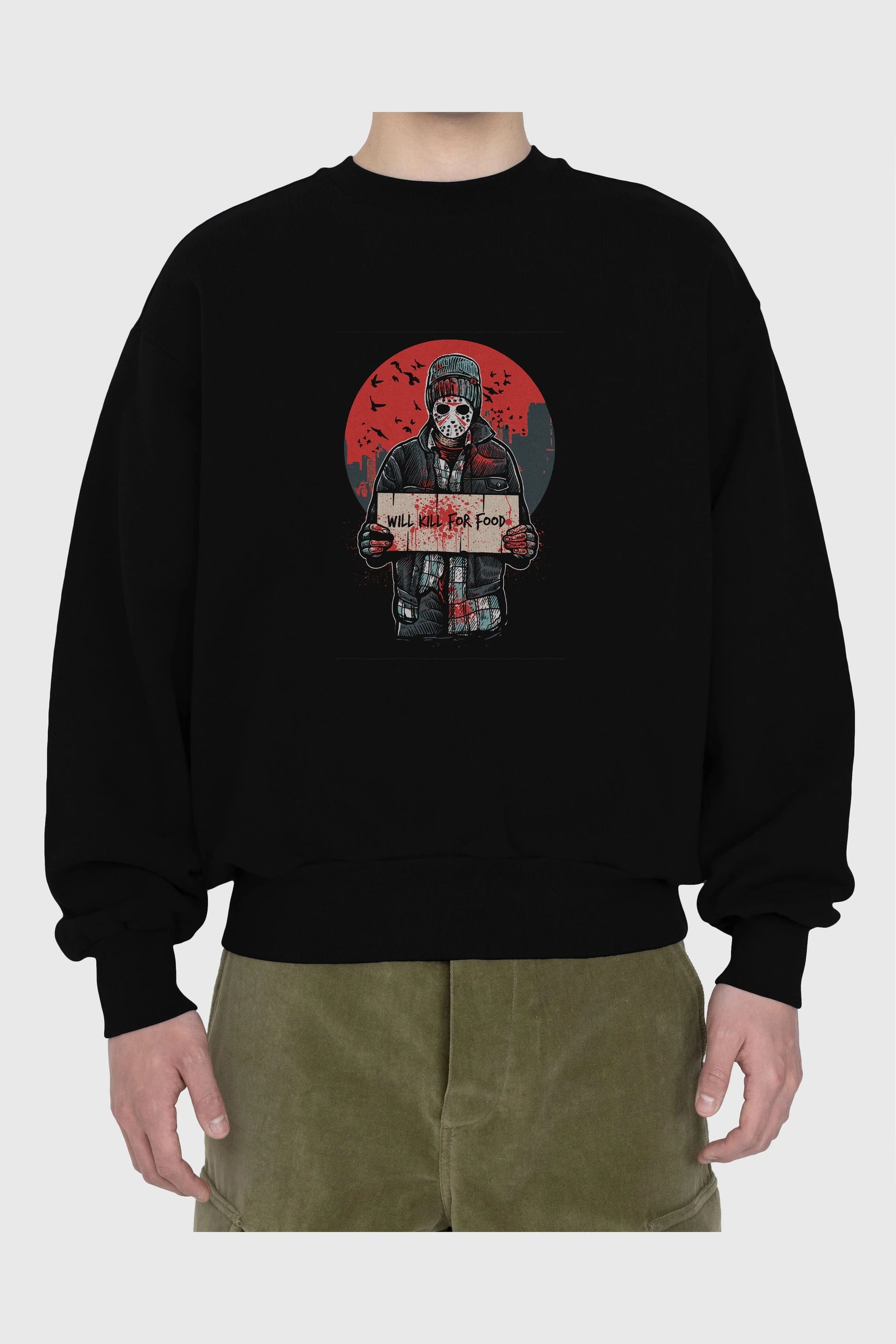 Kill For Food Ön Baskılı Oversize Sweatshirt Erkek Kadın Unisex
