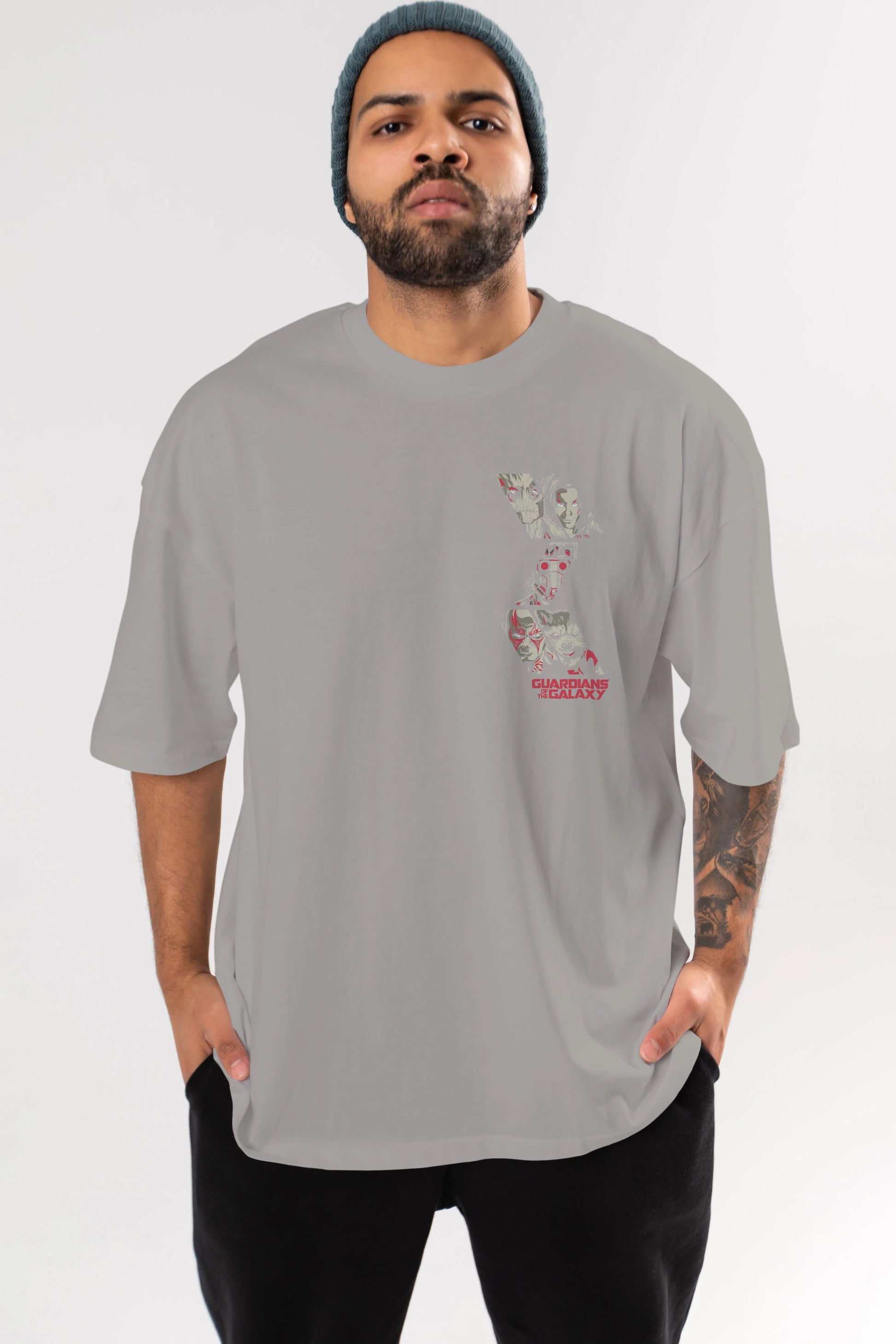 Guardians of The Galaxy (2) Ön Sol Baskılı Oversize t-shirt Erkek Kadın Unisex %100 Pamuk Bisiklet Yaka tişort