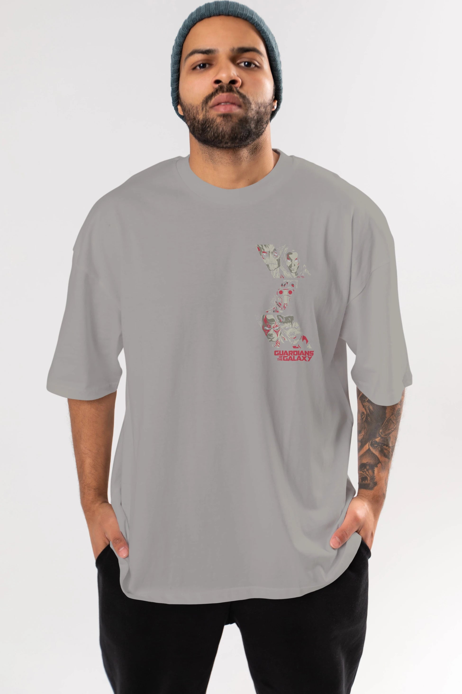 Guardians of The Galaxy (2) Ön Sol Baskılı Oversize t-shirt Erkek Kadın Unisex %100 Pamuk Bisiklet Yaka tişort