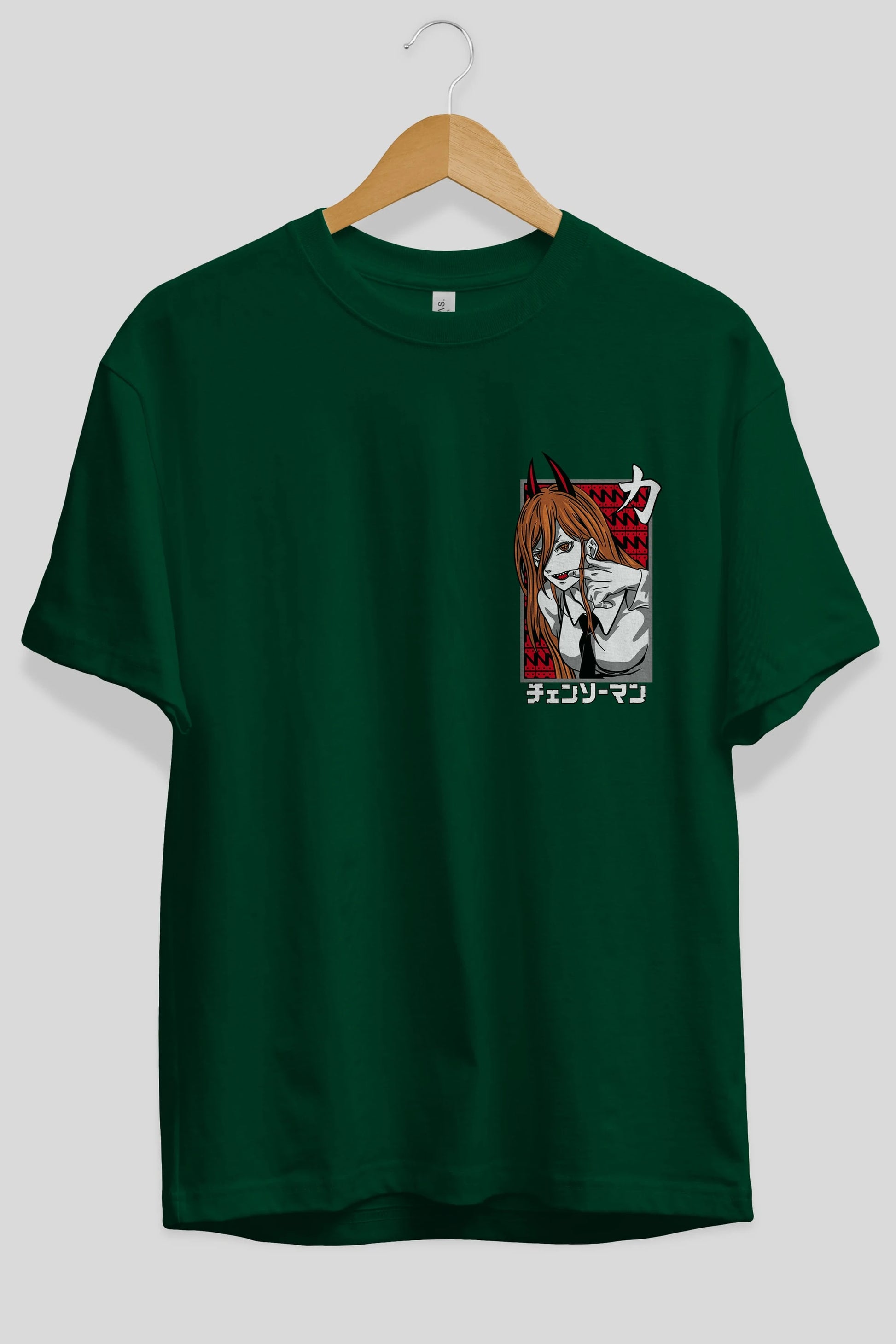 CHAINSAWMAN POWER Ön Sol Baskılı Oversize t-shirt Erkek Kadın Unisex %100 Pamuk Bisiklet Yaka tişort