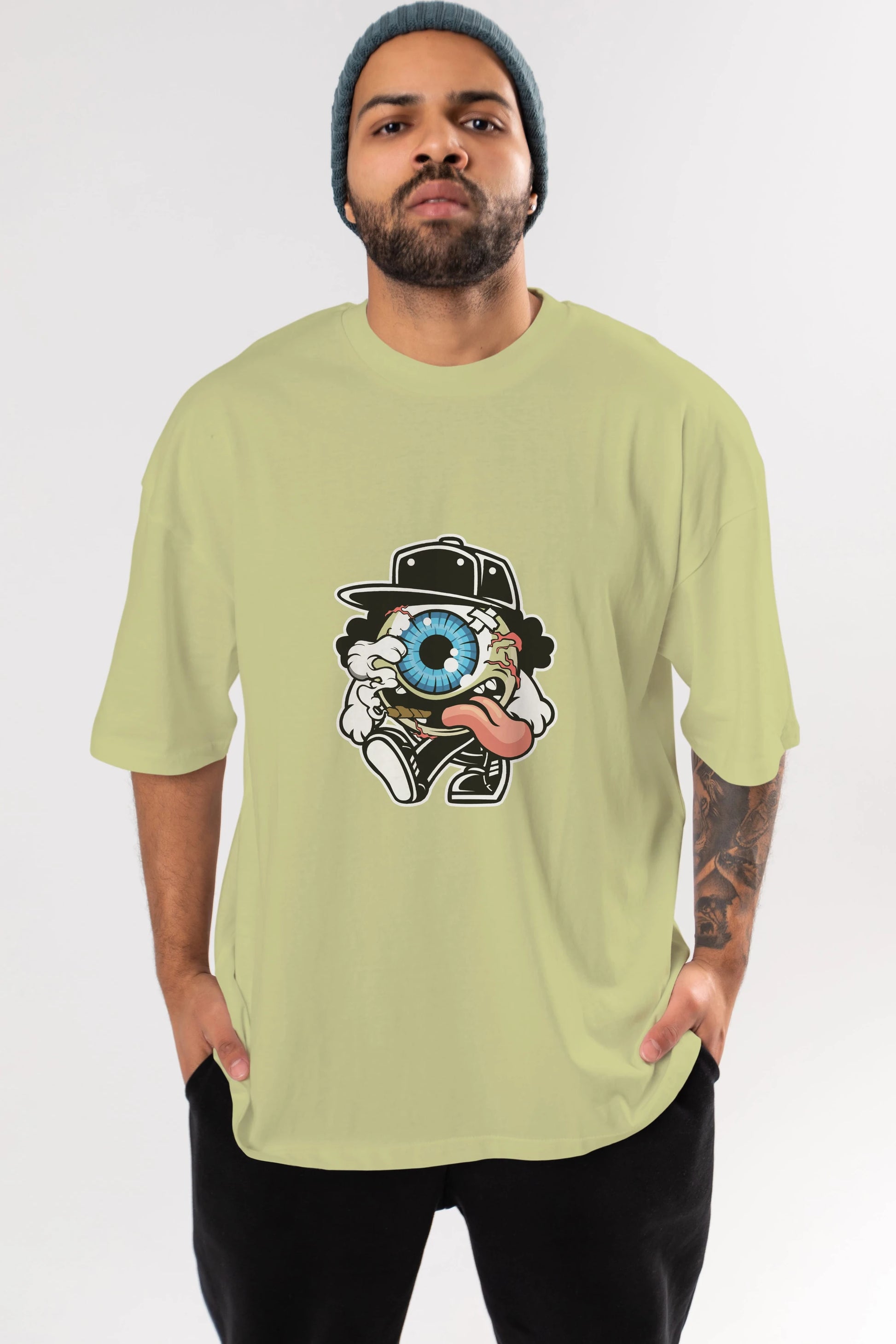 Eyeball Ön Baskılı Oversize t-shirt Erkek Kadın Unisex %100 Pamuk tişort