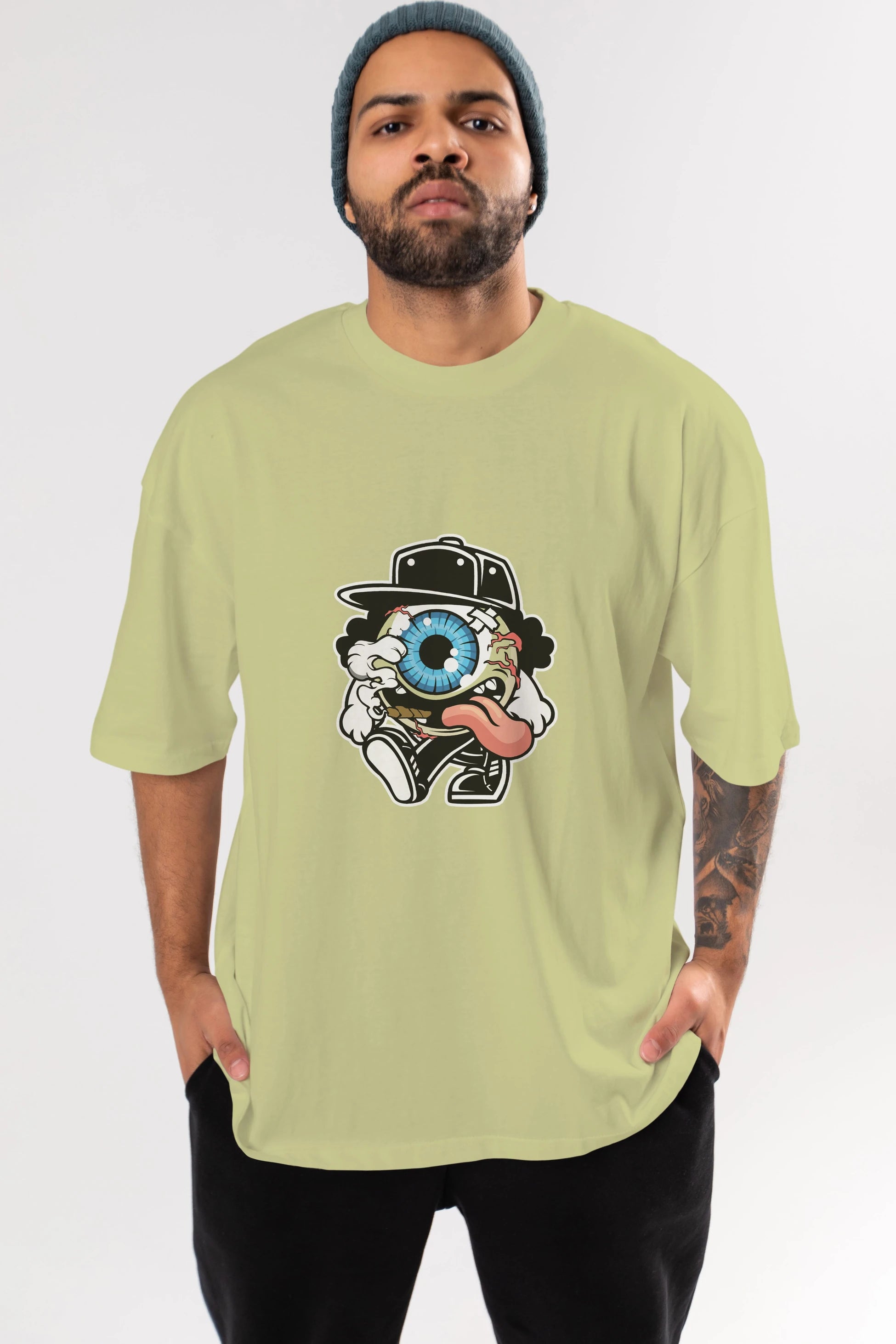 Eyeball Ön Baskılı Oversize t-shirt Erkek Kadın Unisex %100 Pamuk tişort