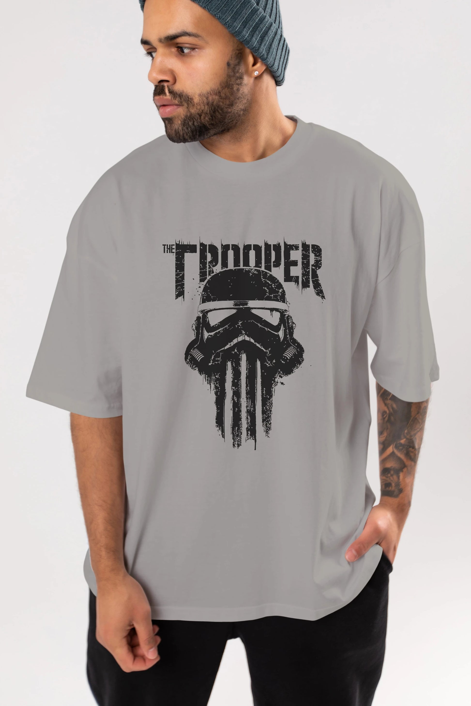 The Trooper Ön Baskılı Oversize t-shirt Erkek Kadın Unisex %100 Pamuk Bisiklet Yaka tişort