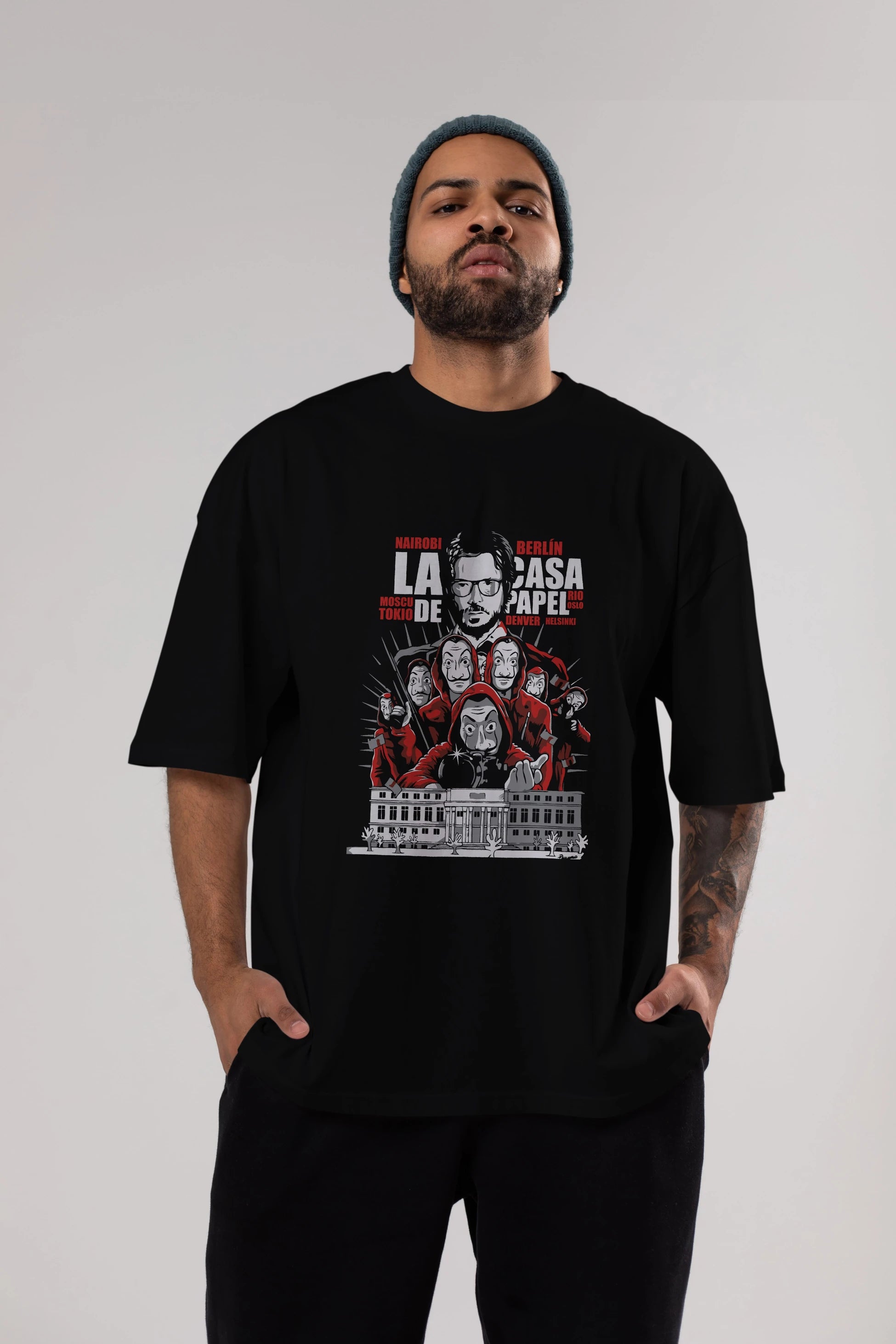 La Casa De Papel (2) Ön Baskılı Oversize t-shirt Erkek Kadın Unisex %100 Pamuk Bisiklet Yaka tişort