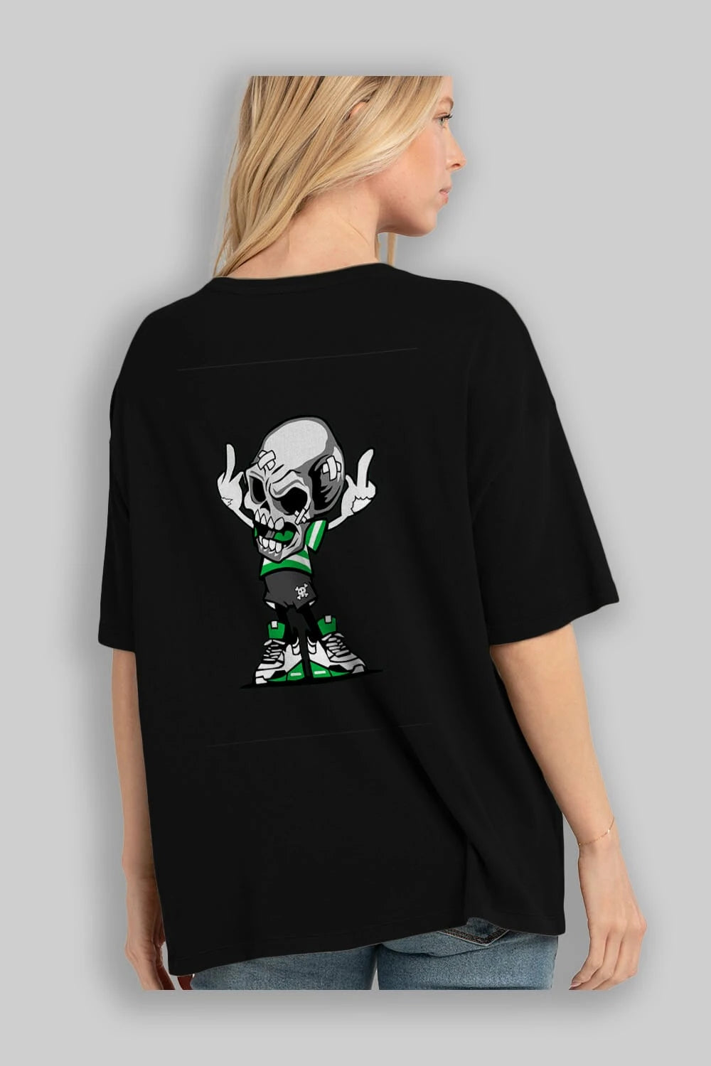 Skull F Hand Arka Baskılı Oversize t-shirt Erkek Kadın Unisex %100 Pamuk tişort