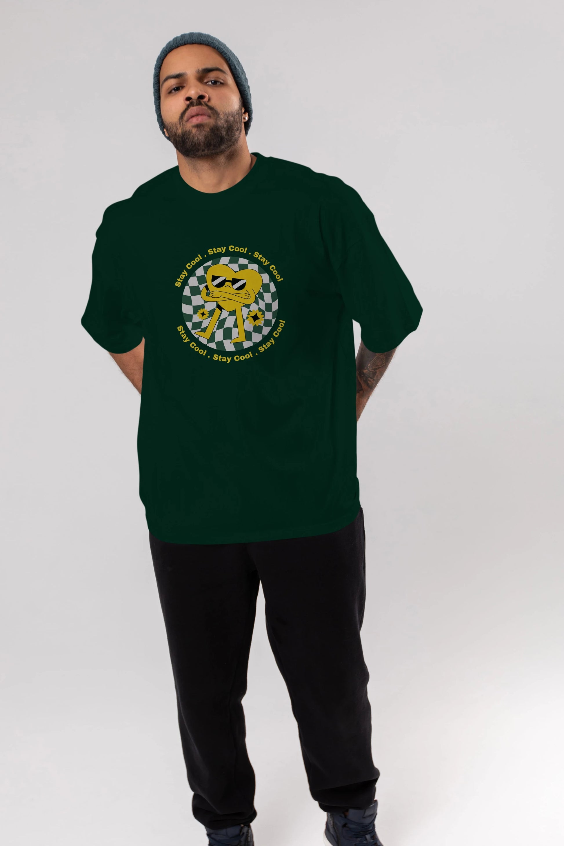 Stay Cool Yazılı Ön Baskılı Oversize t-shirt Erkek Kadın Unisex