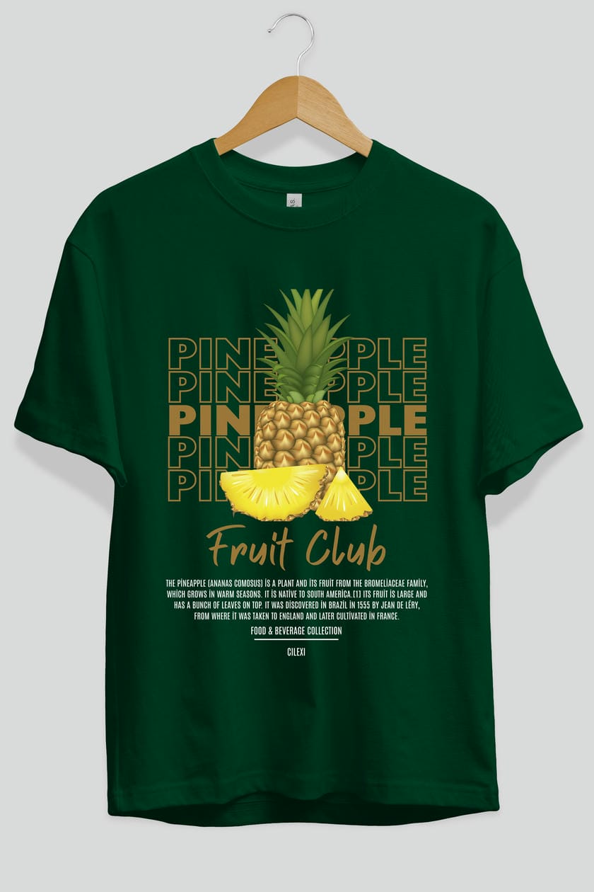 Pineapple Ön Baskılı Oversize t-shirt Erkek Kadın Pamuk Bisiklet Yaka tişort