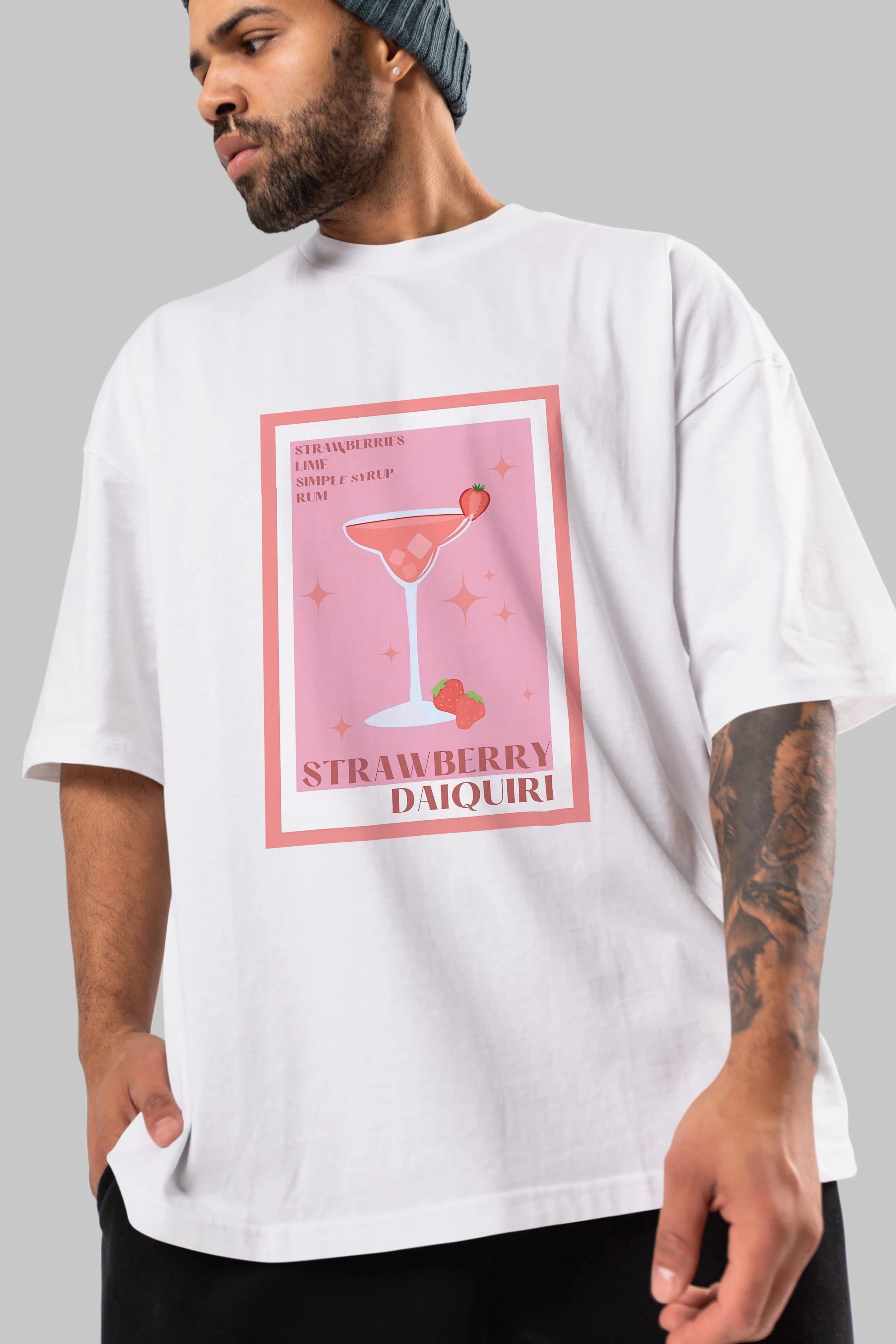 Strawberry Daiquiri Ön Baskılı Oversize t-shirt Erkek Kadın Unisex %100 Pamuk Bisiklet Yaka tişort