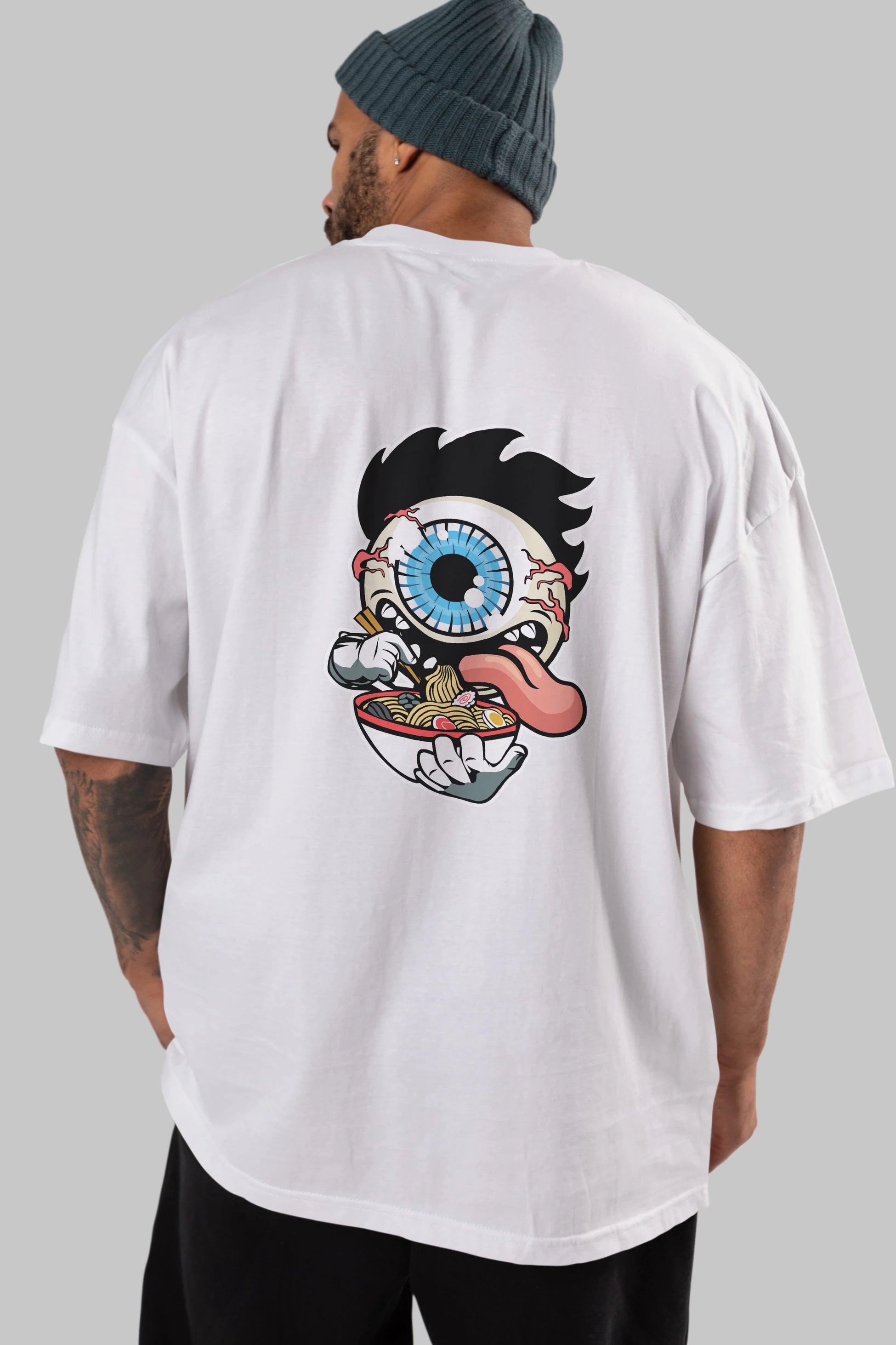 Eyeball Ramen Arka Baskılı Oversize t-shirt Erkek Kadın Unisex %100 Pamuk tişort
