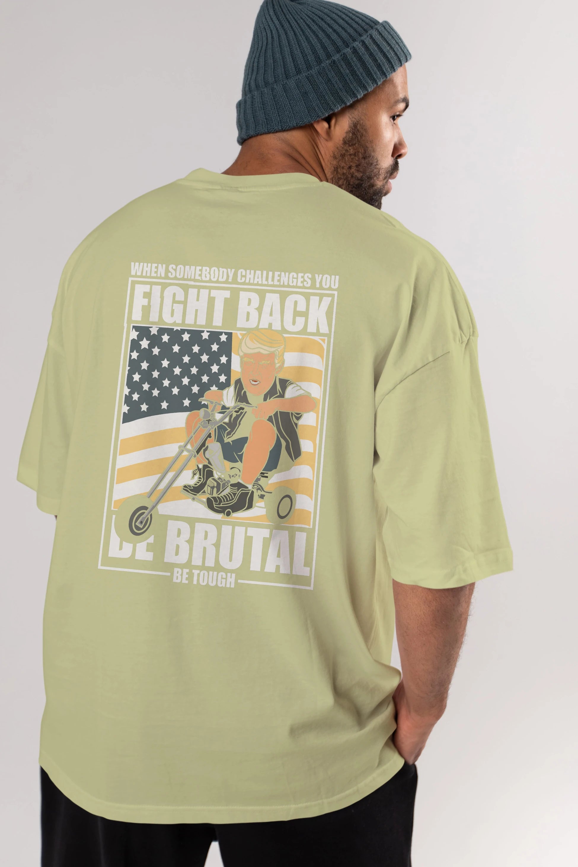 Trump Biker Arka Baskılı Oversize t-shirt Erkek Kadın Unisex %100 Pamuk tişort