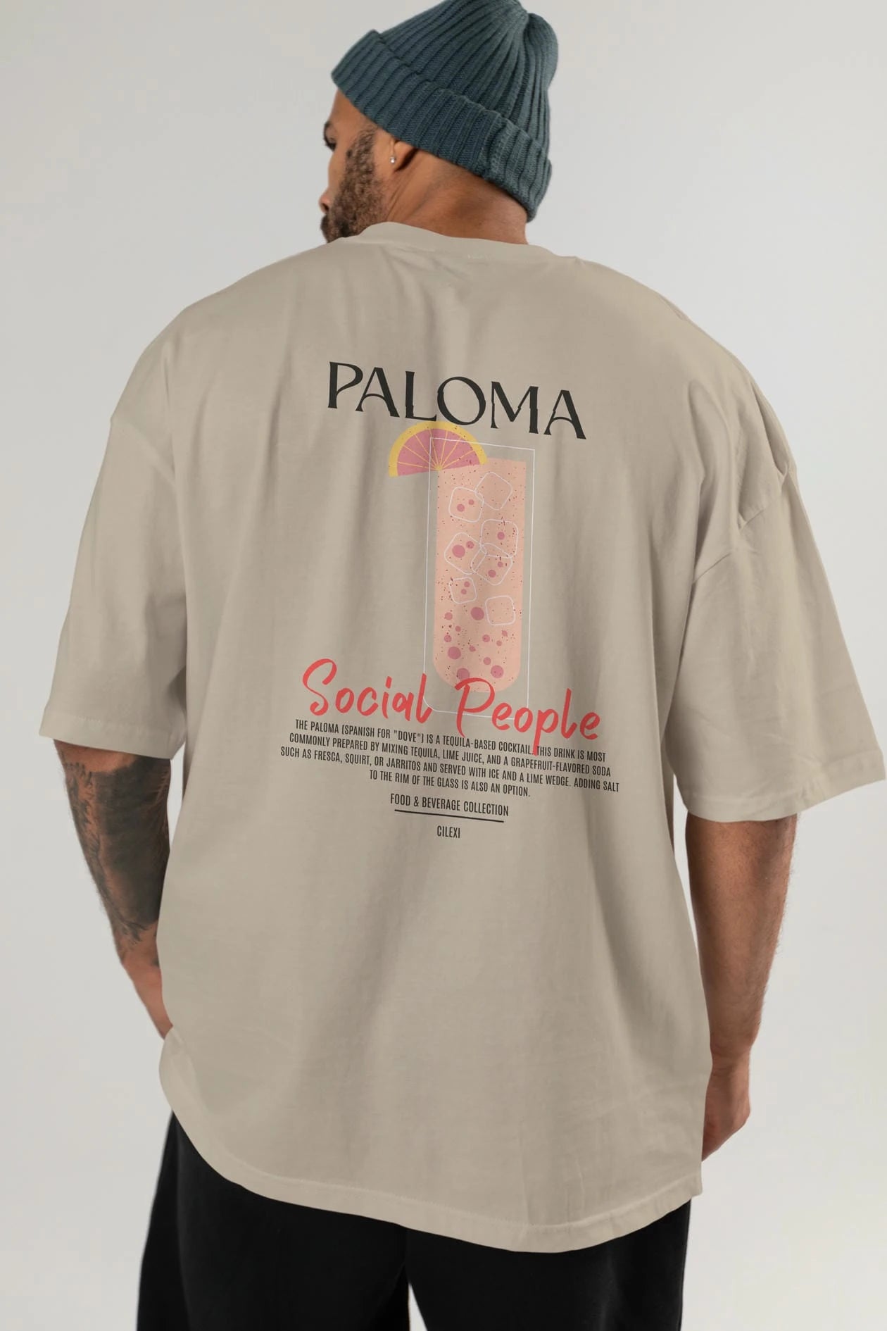 Paloma Kokteyl Serisi Baskılı Oversize t-shirt Erkek Kadın Unisex %100 Pamuk Bisiklet Yaka tişort