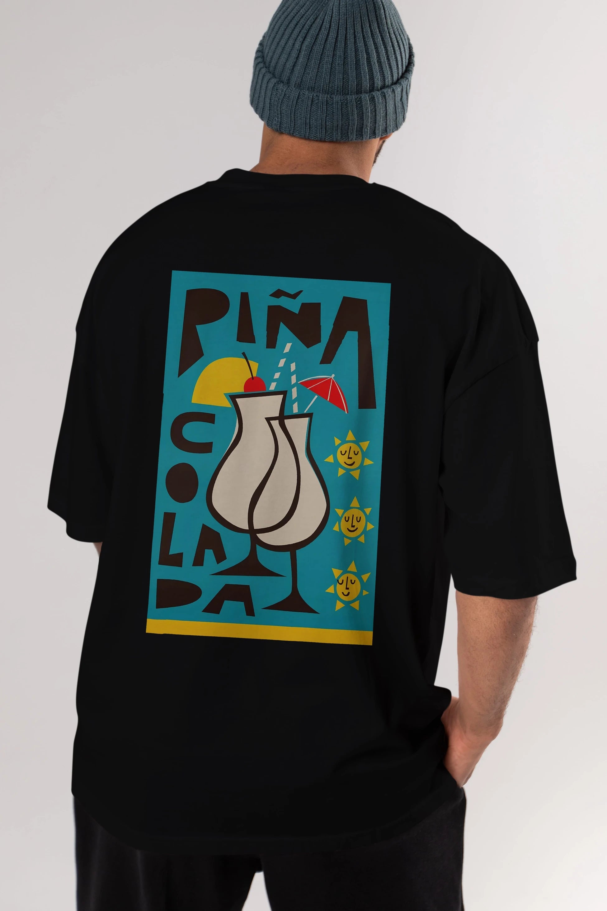 Pina Colada 4 Arka Baskılı Oversize t-shirt Erkek Kadın Unisex %100 Pamuk Bisiklet Yaka tişort