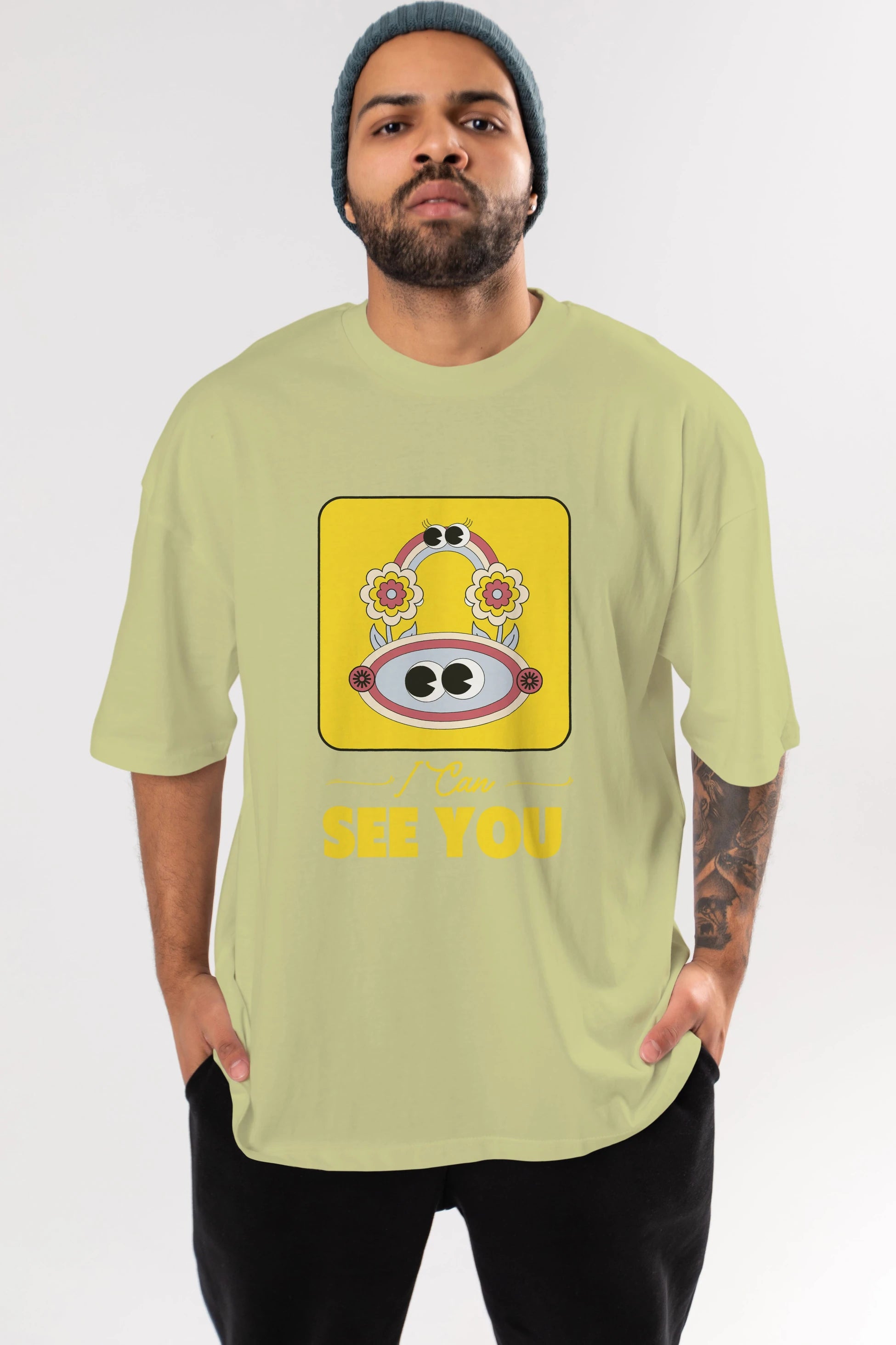 I Can See You Yazılı Ön Baskılı Oversize t-shirt Erkek Kadın Unisex