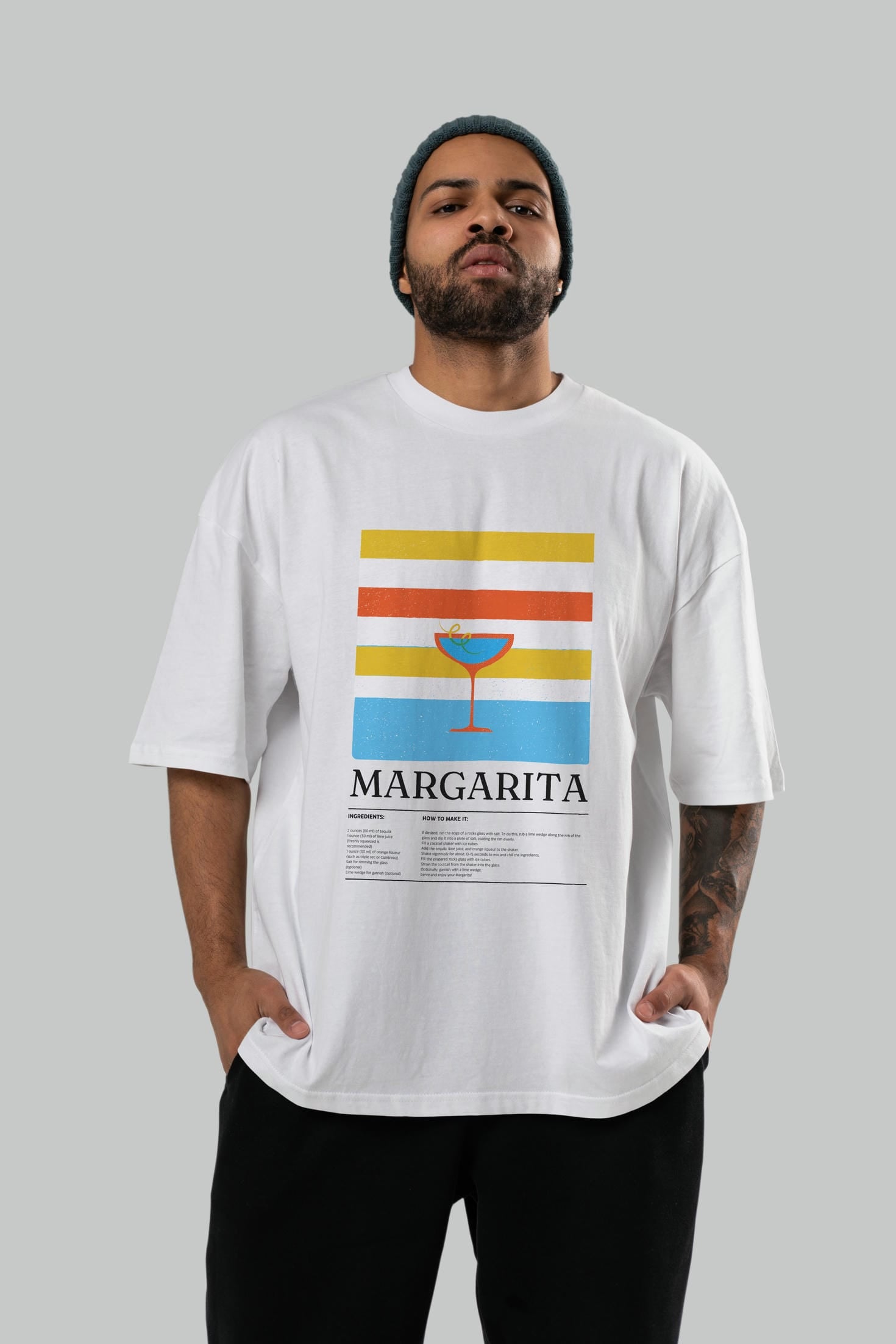 Margarita Kokteyl Ön Baskılı Oversize t-shirt Erkek Kadın %100 Pamuk Bisiklet Yaka tişort