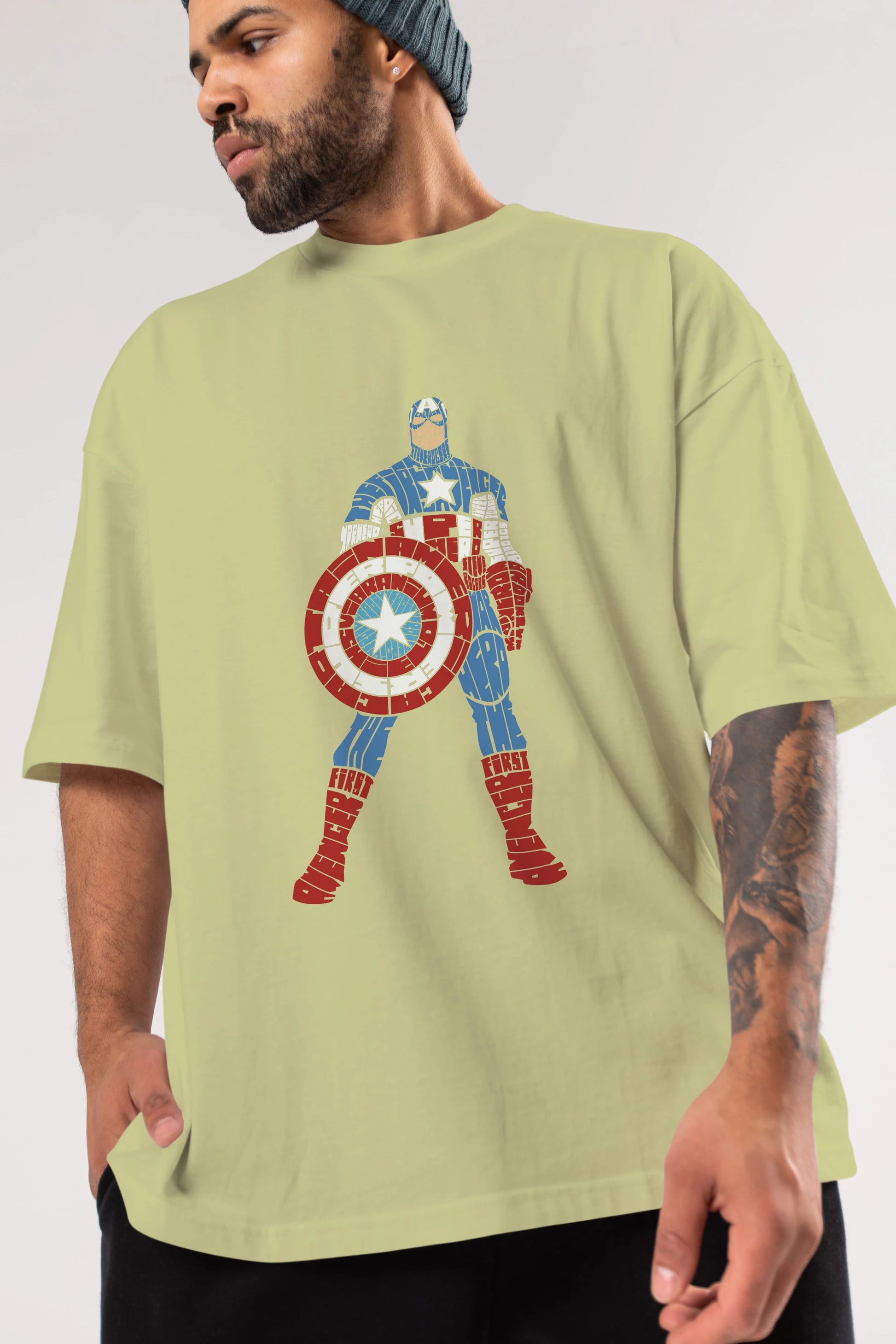 Captain America Ön Baskılı Oversize t-shirt %100 pamuk Erkek Kadın Unisex
