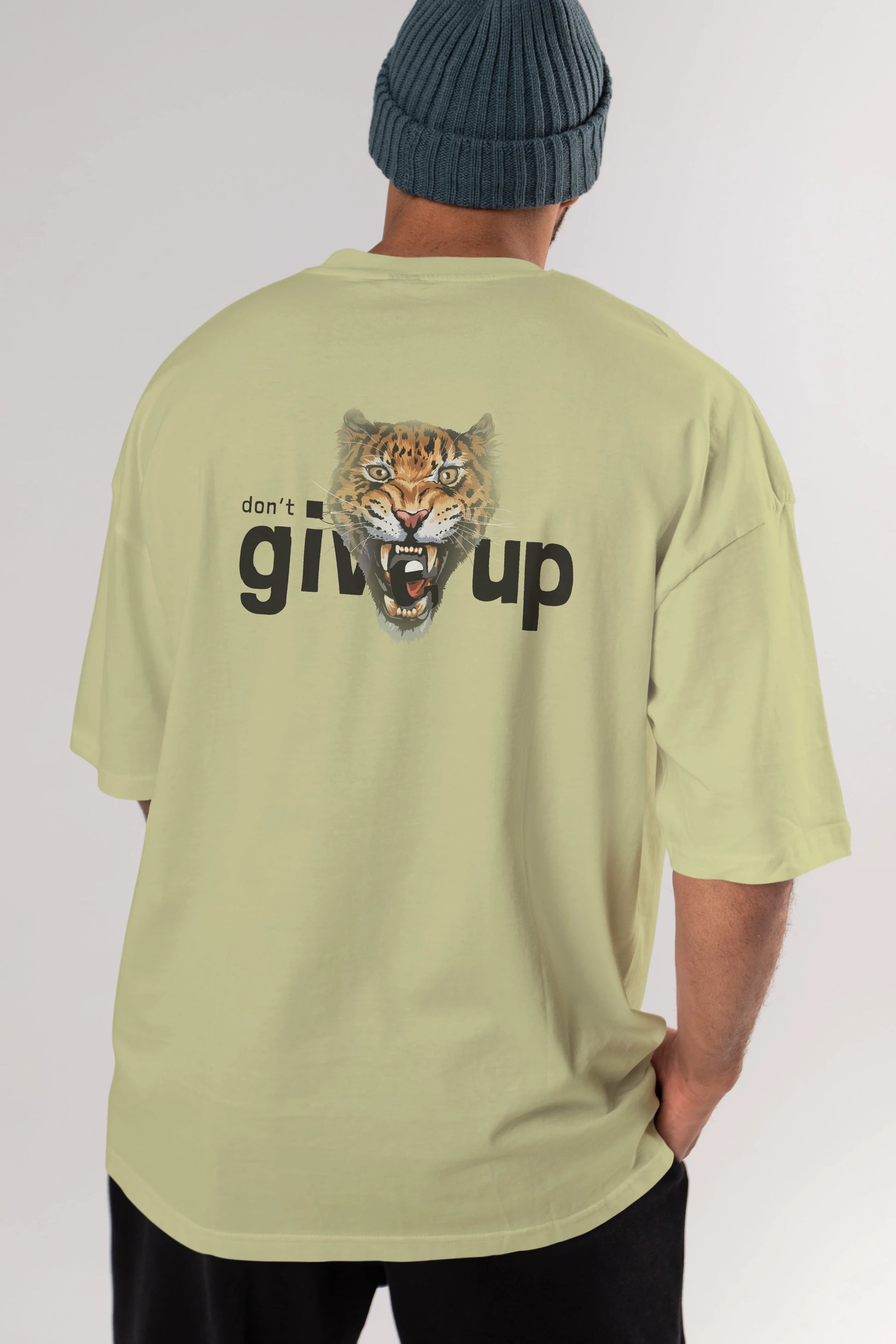 Teddy Bear Dont Give Up Arka Baskılı Oversize t-shirt Erkek Kadın Unisex %100 Pamuk
