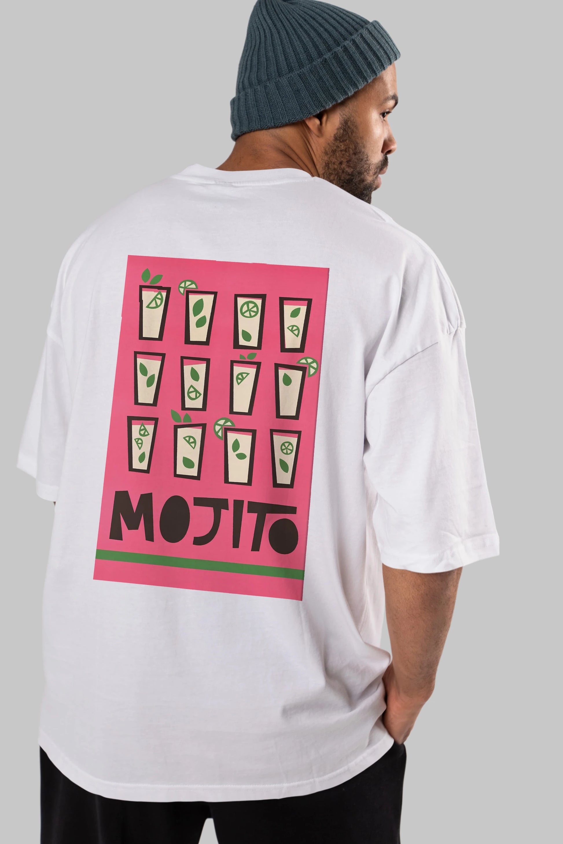 Mojito Arka Baskılı Oversize t-shirt Erkek Kadın Unisex %100 Pamuk Bisiklet Yaka tişort