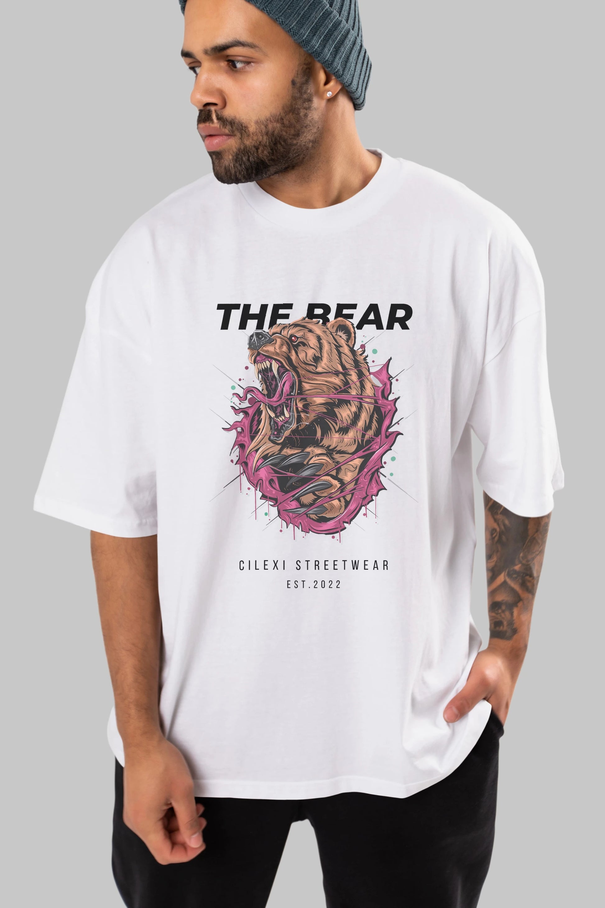 The Bear Ön Baskılı Oversize t-shirt Erkek Kadın Unisex %100 Pamuk