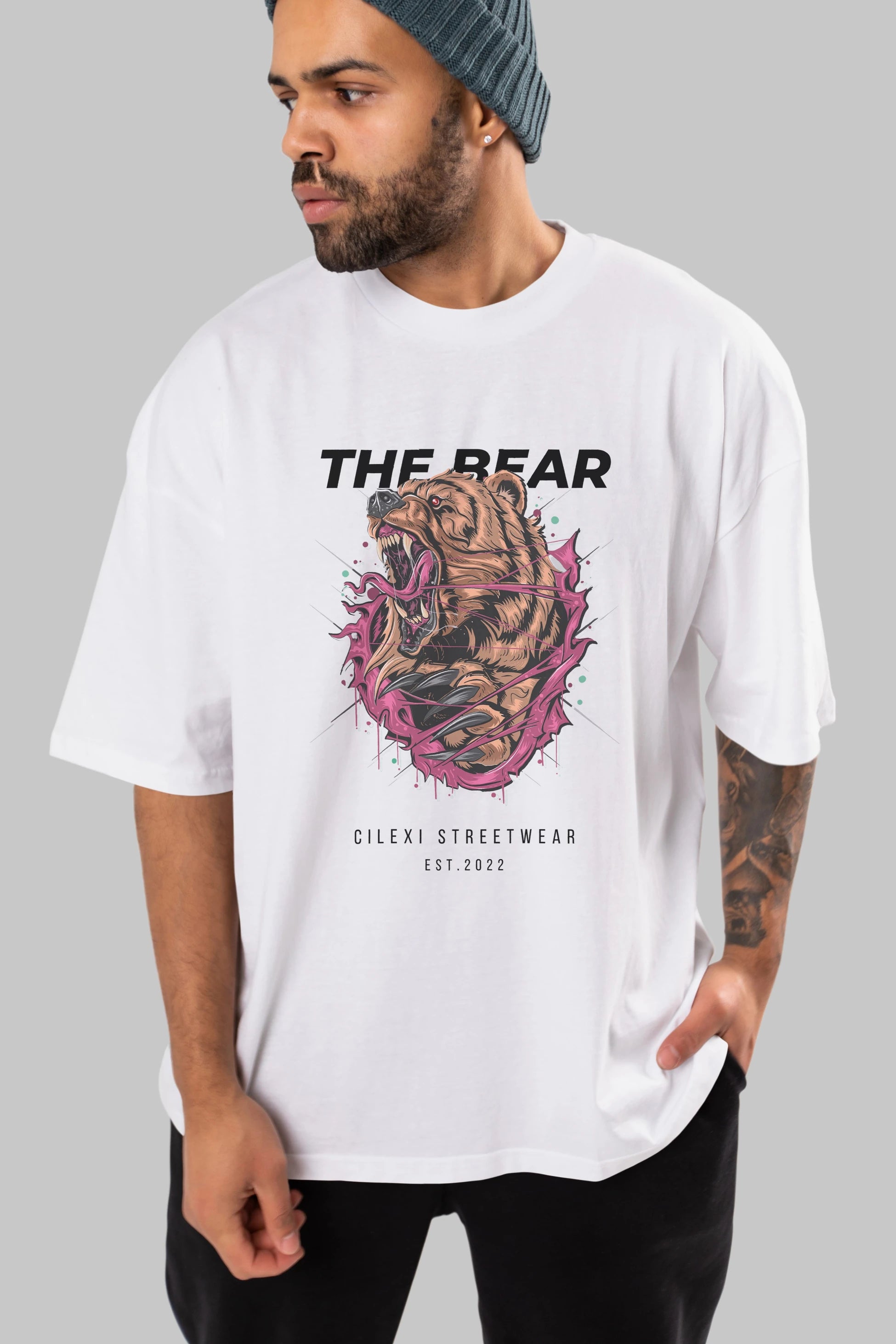 The Bear Ön Baskılı Oversize t-shirt Erkek Kadın Unisex %100 Pamuk