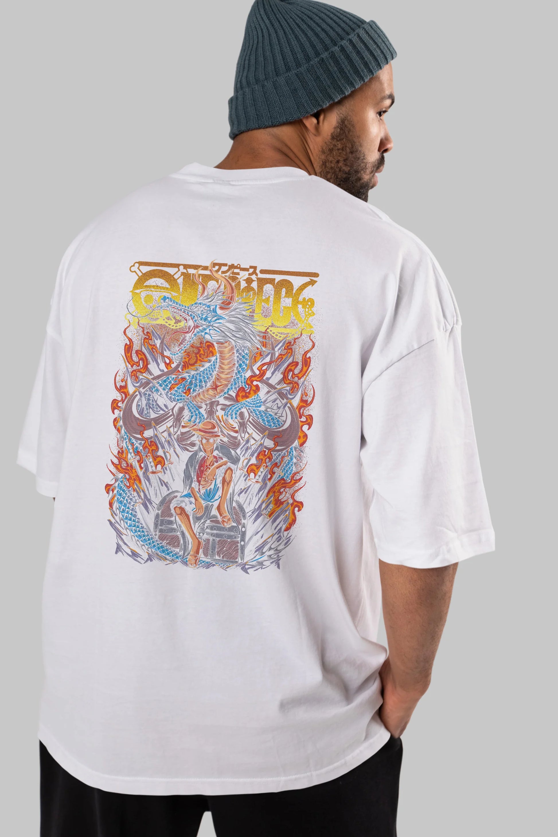MONKEY D. LUFF-ONE PIECE Anime Arka Baskılı Oversize t-shirt Erkek Kadın Unisex