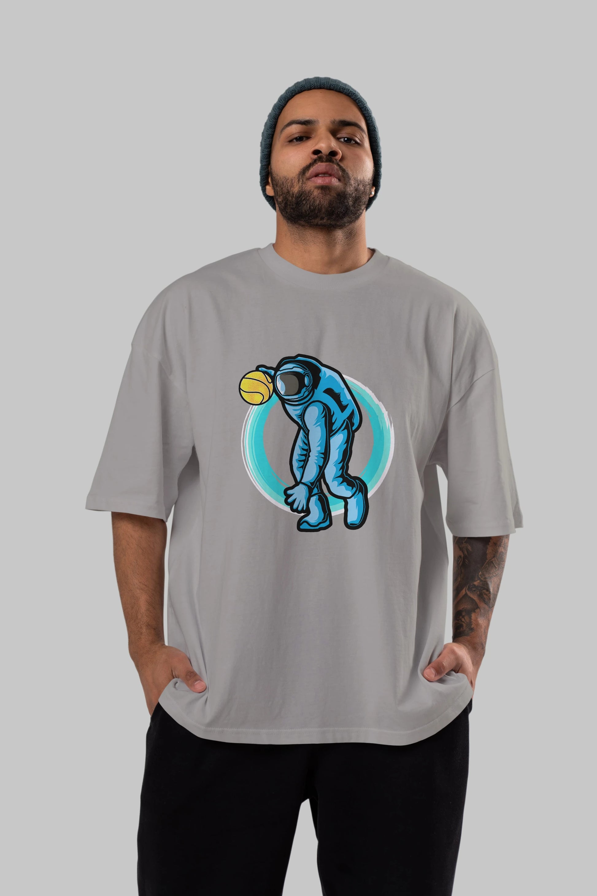 Astronaut Dribble Ön Baskılı Oversize t-shirt Erkek Kadın Unisex