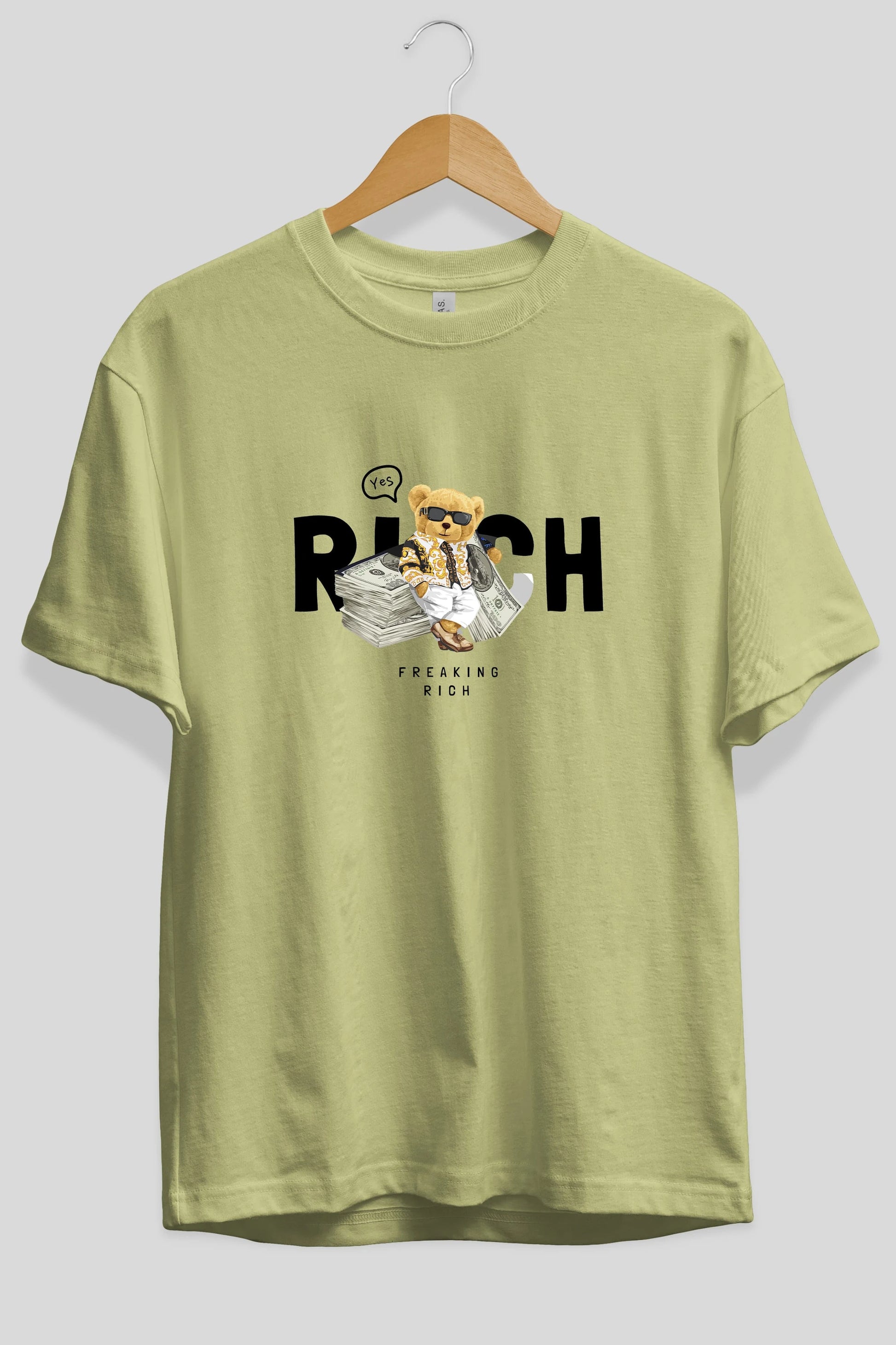 Teddy Bear Freakıng Rich Ön Baskılı Oversize t-shirt Erkek Kadın Unisex %100 Pamuk