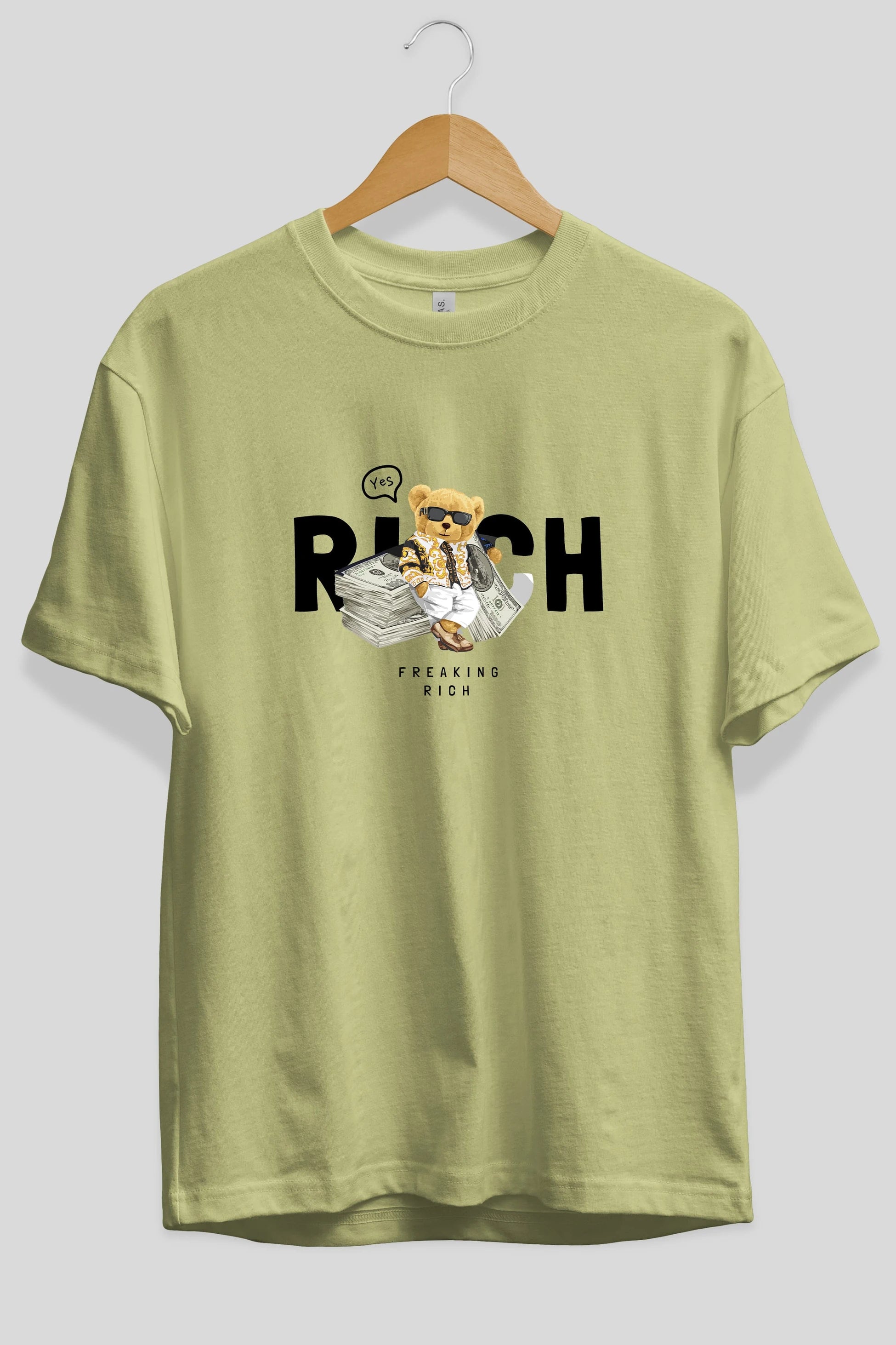 Teddy Bear Freakıng Rich Ön Baskılı Oversize t-shirt Erkek Kadın Unisex %100 Pamuk