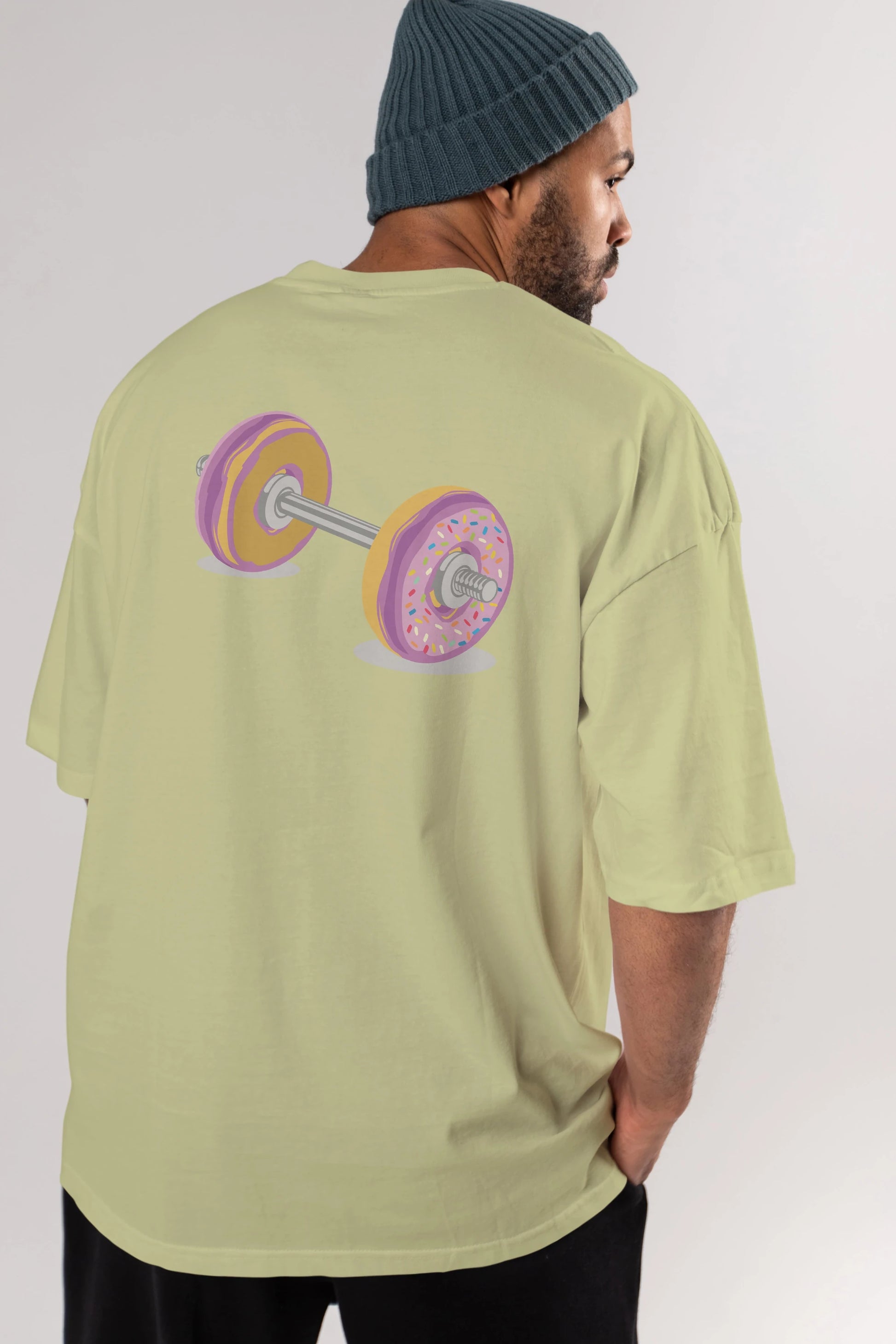 Donut Barbell Arka Baskılı Oversize t-shirt %100 pamuk Erkek Kadın Unisex