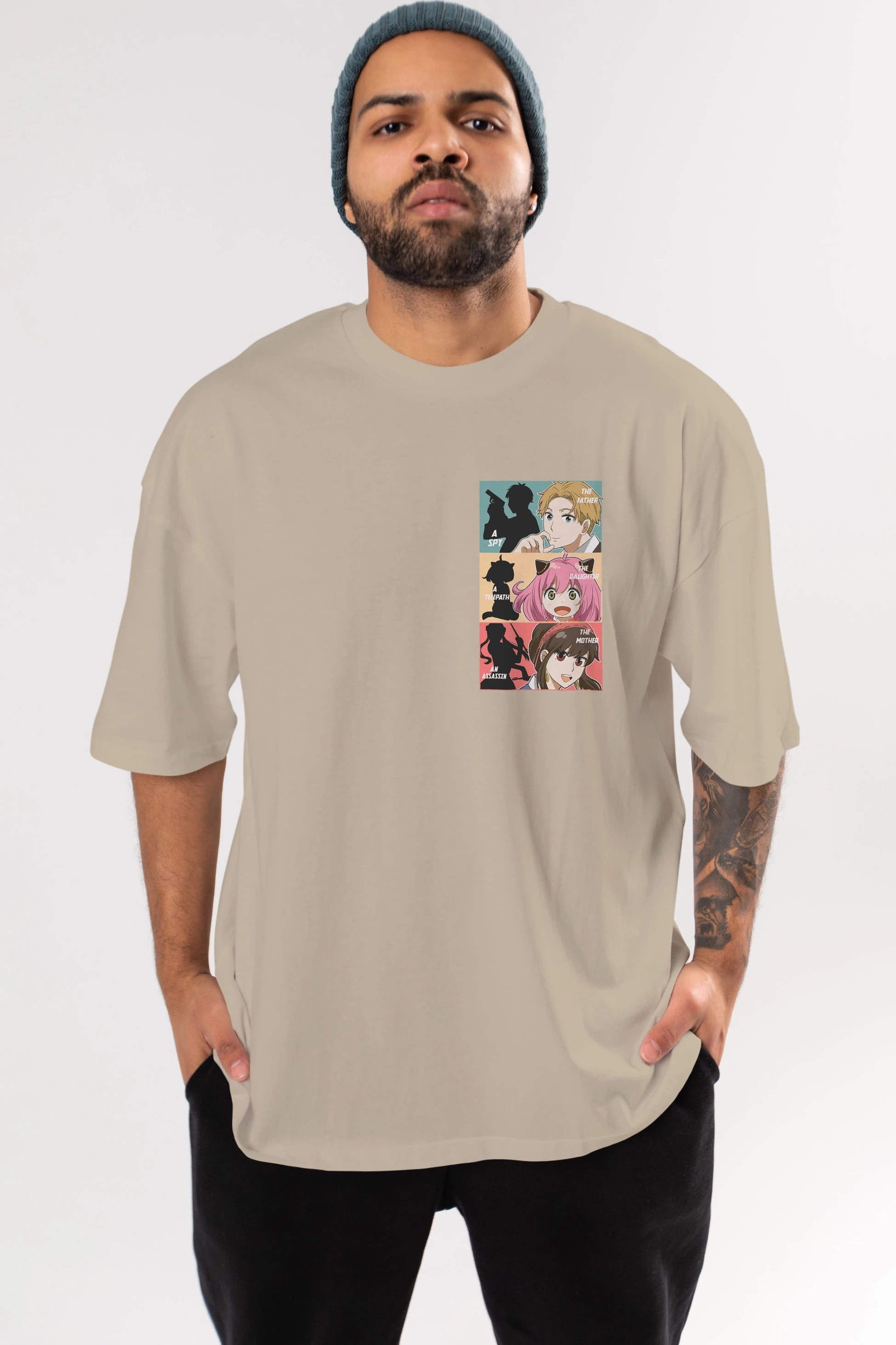 SPY X FAMILY Ön Sol Baskılı Oversize t-shirt Erkek Kadın Unisex %100 Pamuk Bisiklet Yaka tişort