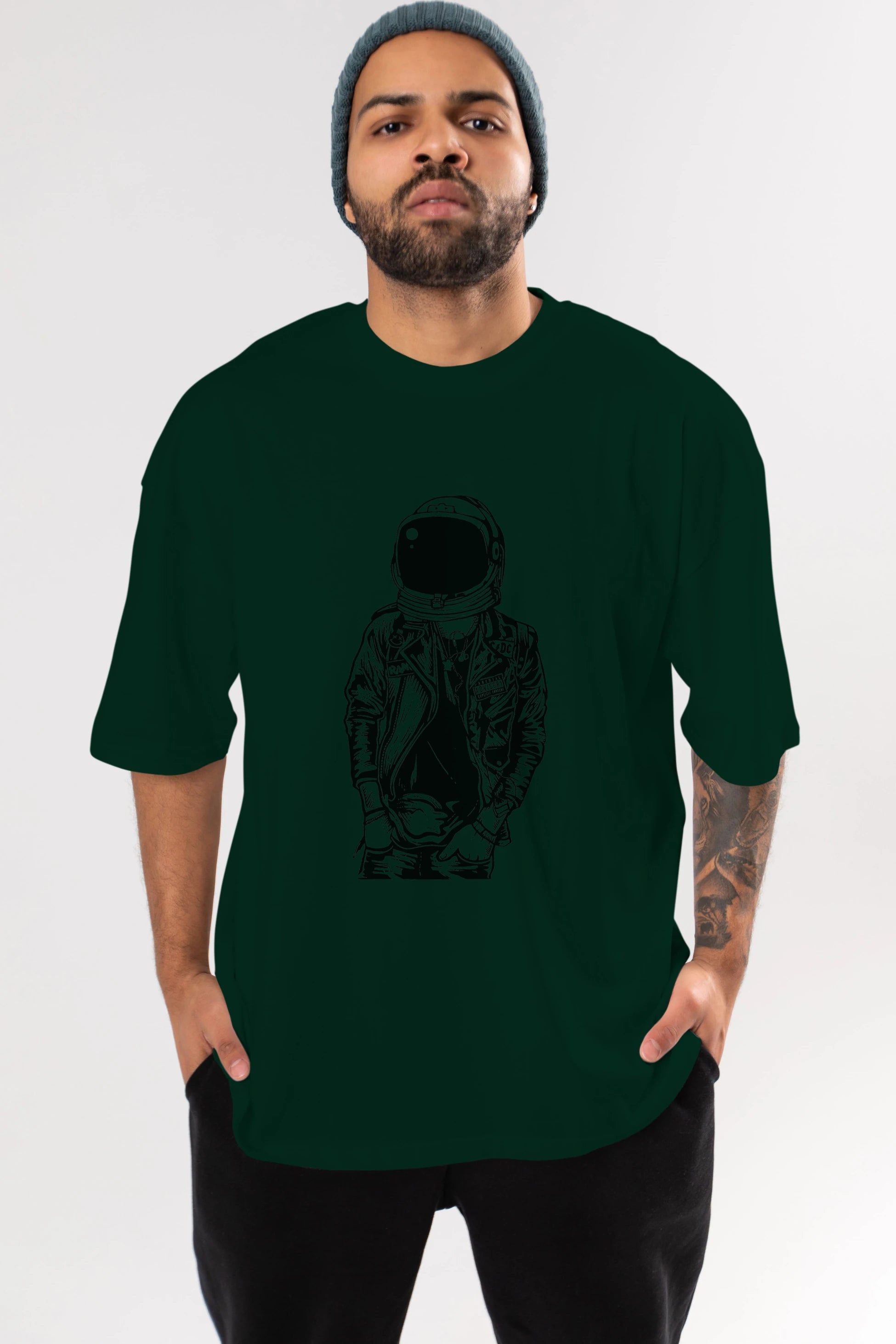 Astronaut Punkster Ön Baskılı Oversize t-shirt Erkek Kadın Unisex %100 Pamuk tişort
