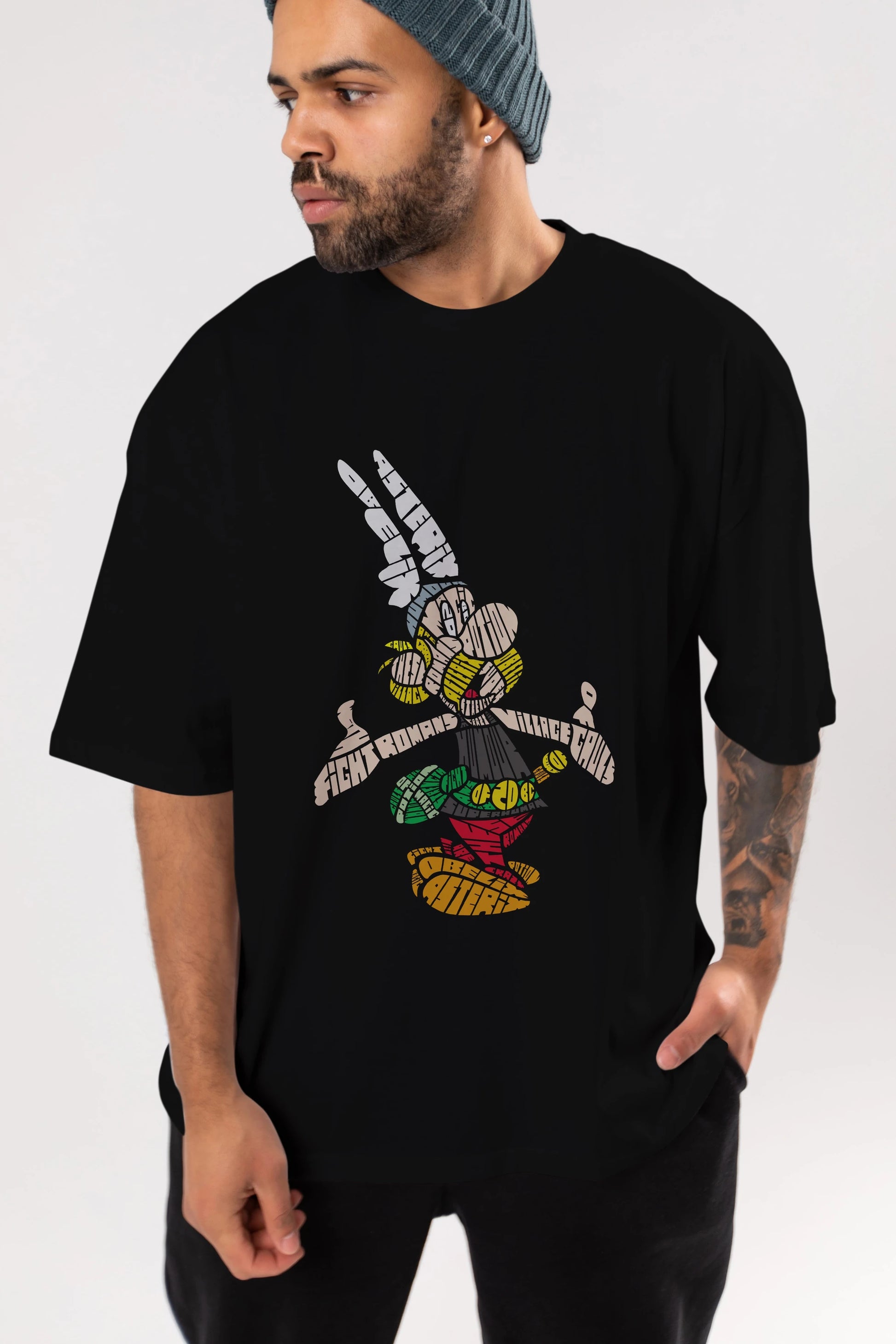 Asterix Ön Baskılı Oversize t-shirt %100 pamuk Erkek Kadın Unisex