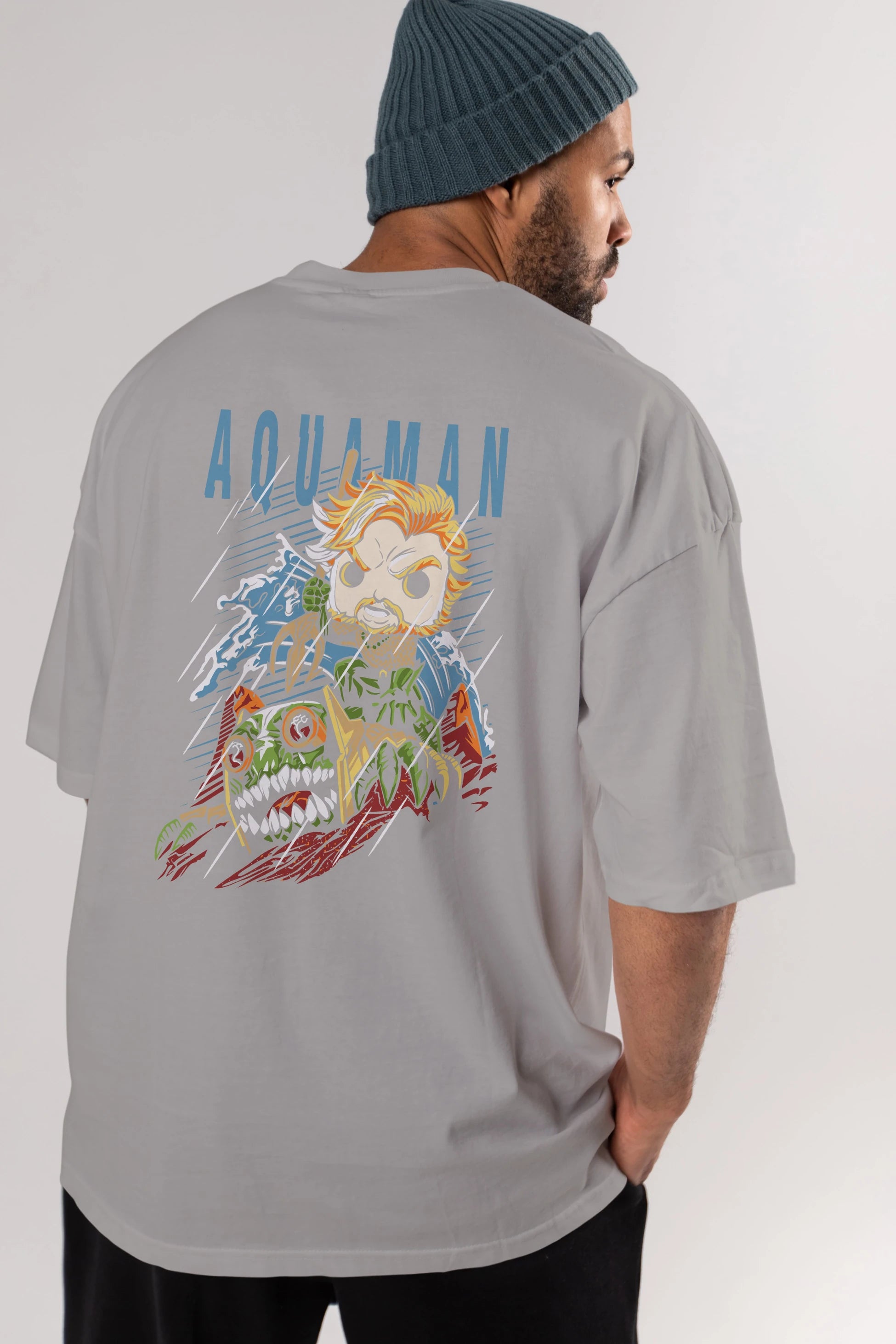 Aquaman Arka Baskılı Oversize t-shirt Erkek Kadın Unisex %100 Pamuk Bisiklet Yaka tişort
