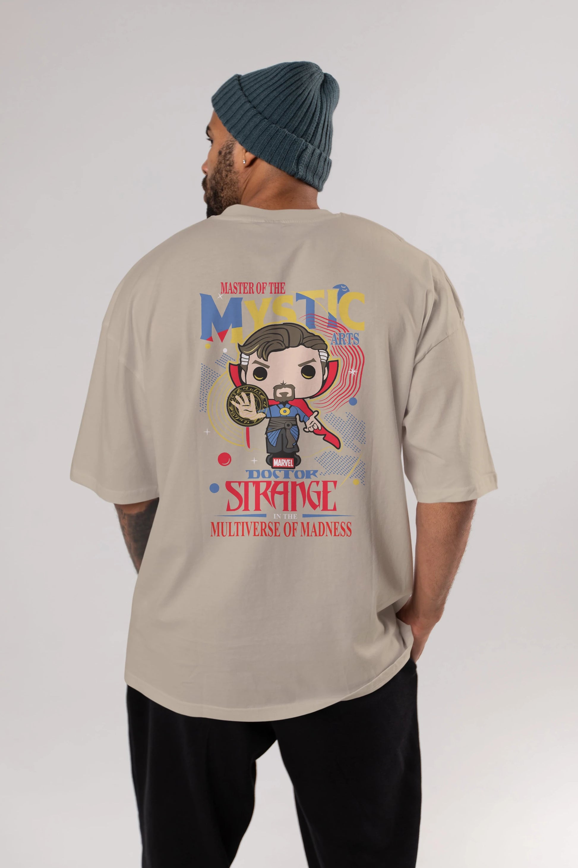 Doctor Strange Arka Baskılı Oversize t-shirt Erkek Kadın Unisex %100 Pamuk Bisiklet Yaka tişort