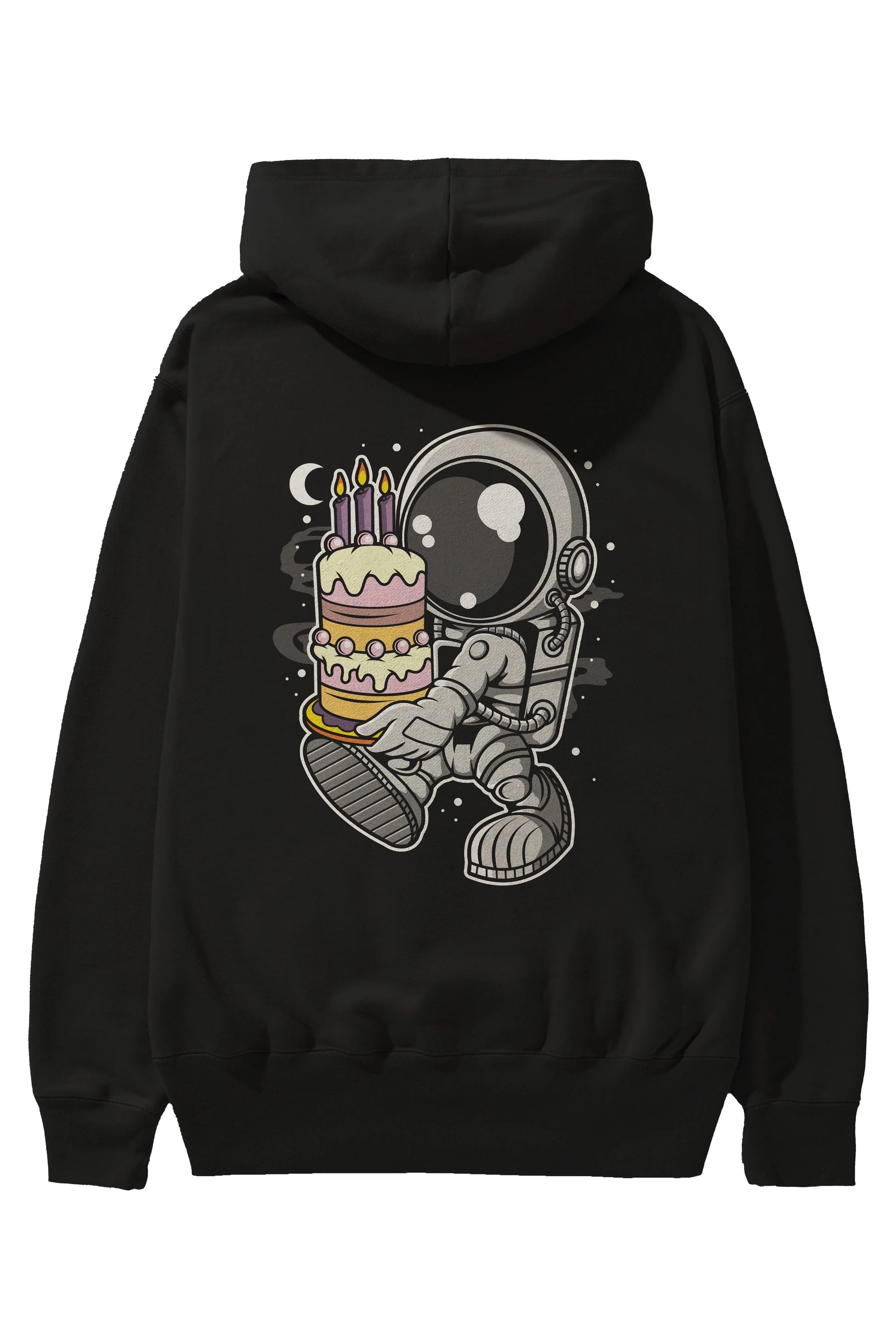 Astronaut Birthday Cake Arka Baskılı Hoodie Oversize Kapüşonlu Sweatshirt Erkek Kadın Unisex