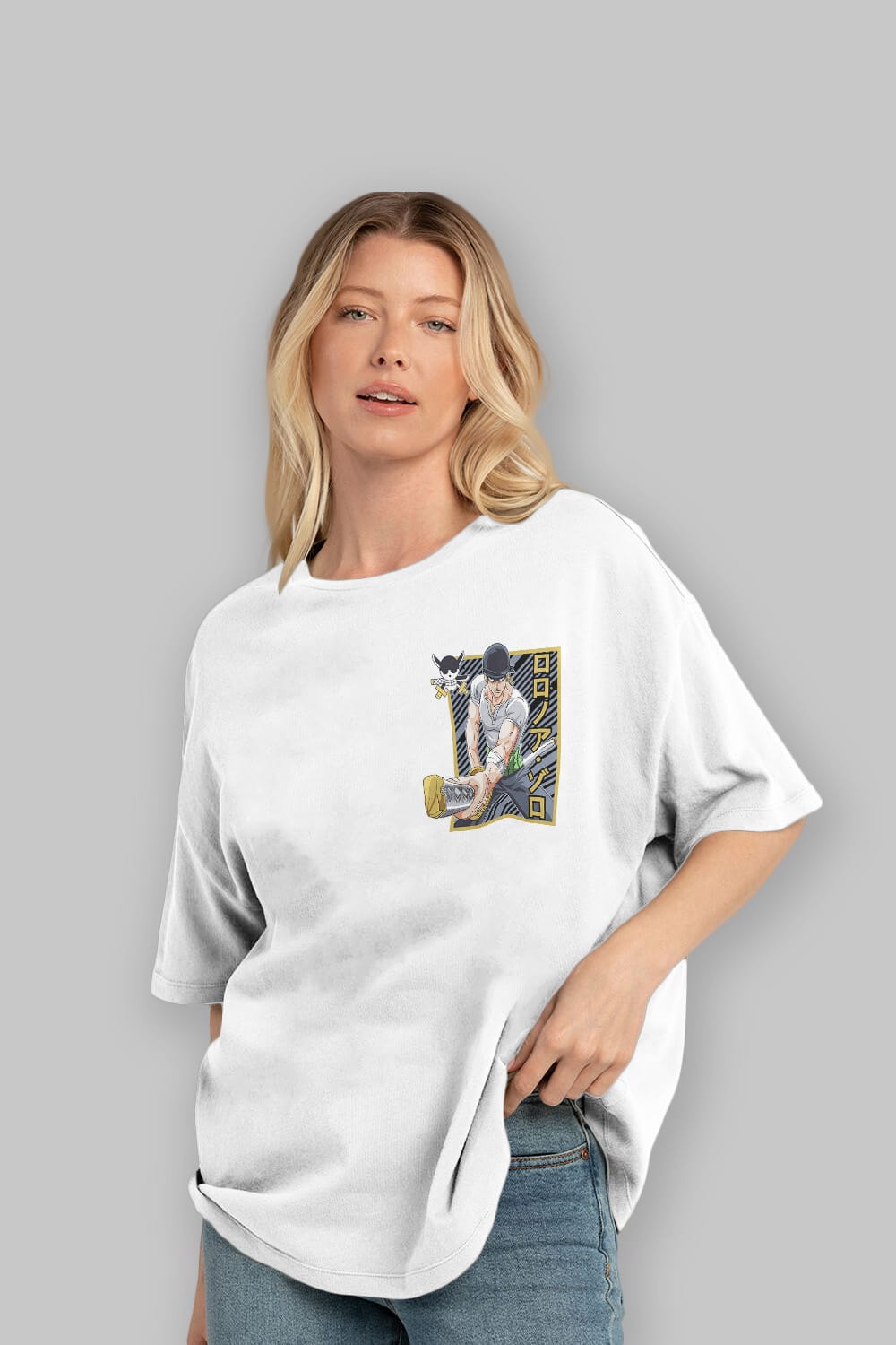 RORONOA ZORO Ön Sol Baskılı Oversize t-shirt Erkek Kadın Unisex %100 Pamuk Bisiklet Yaka tişort