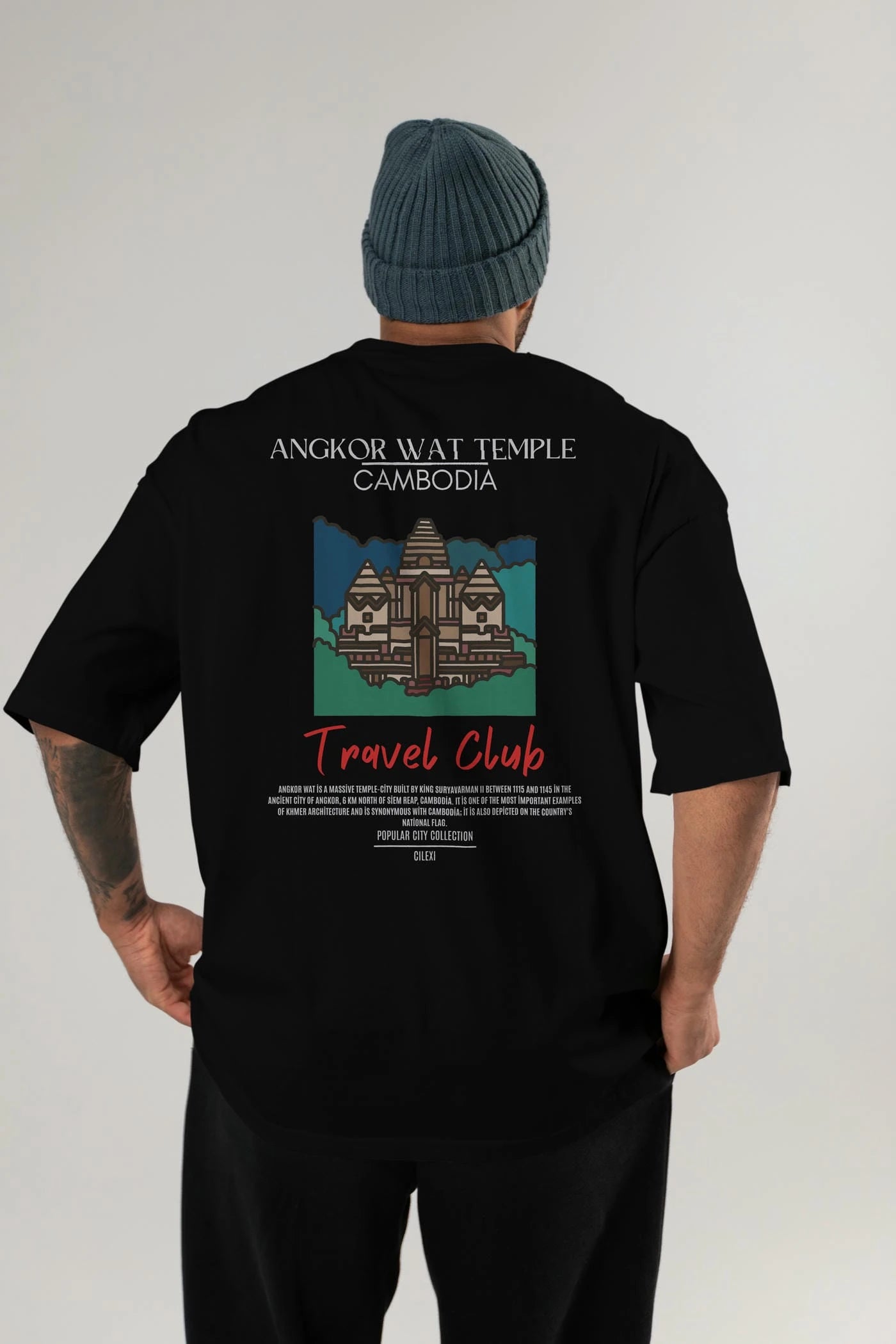 Angkor Wat Temple Cambodia Arka Baskılı Oversize t-shirt Erkek Kadın Pamuk Bisiklet Yaka tişort