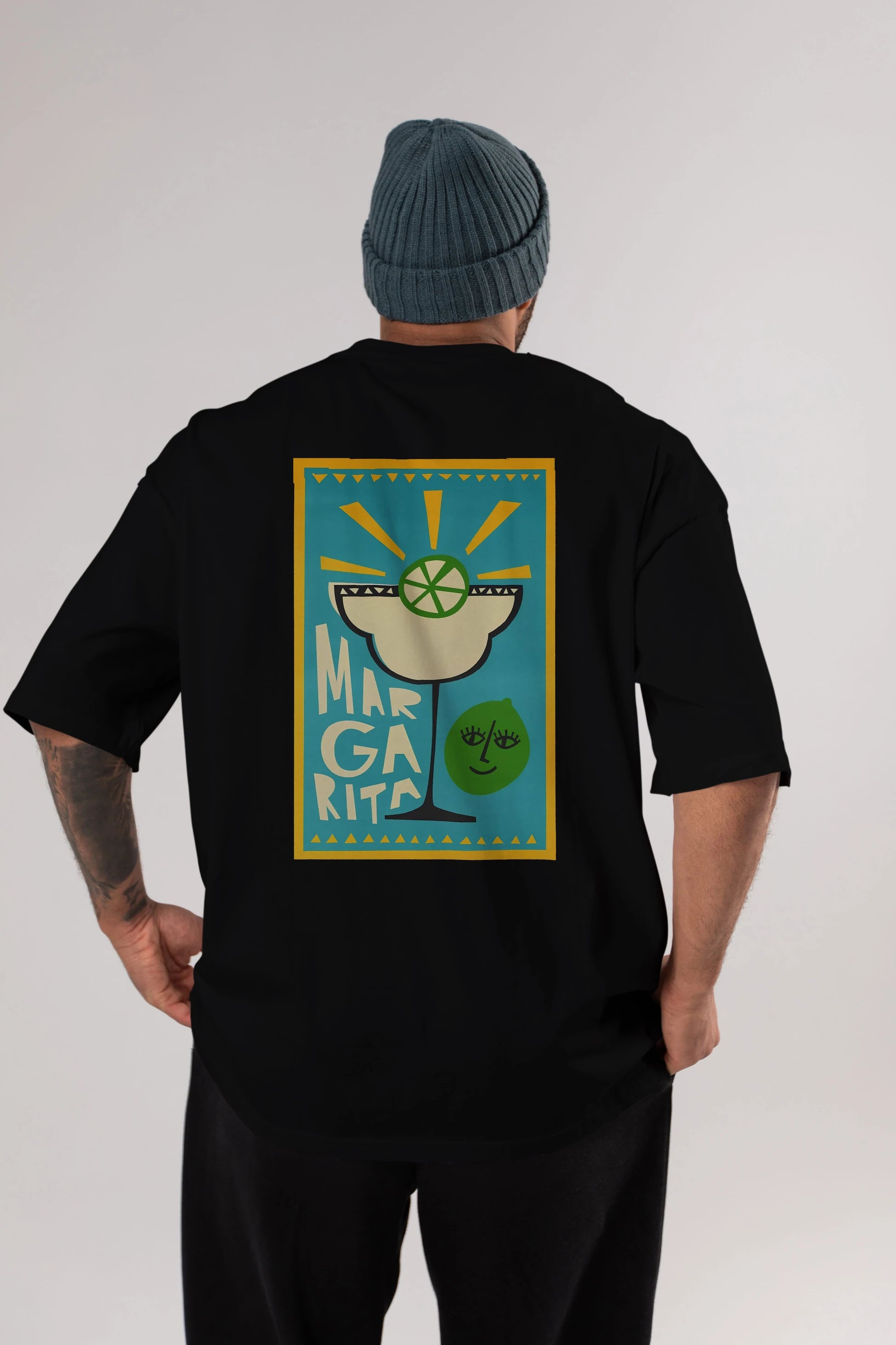 Margarita 4 Arka Baskılı Oversize t-shirt Erkek Kadın Unisex %100 Pamuk Bisiklet Yaka tişort