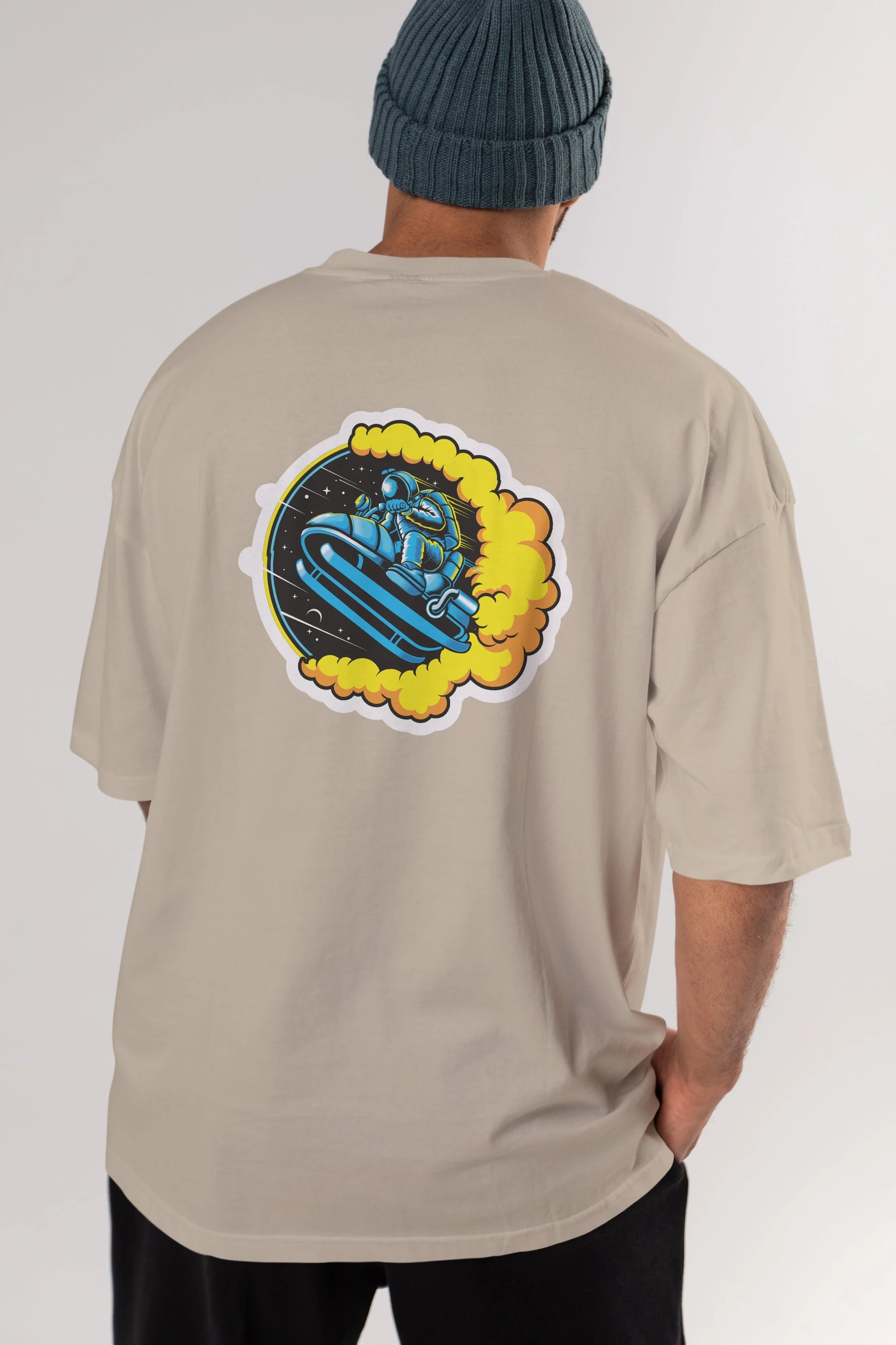 Astrojump with Snowmobile Sticker Arka Baskılı Oversize t-shirt Erkek Kadın Unisex