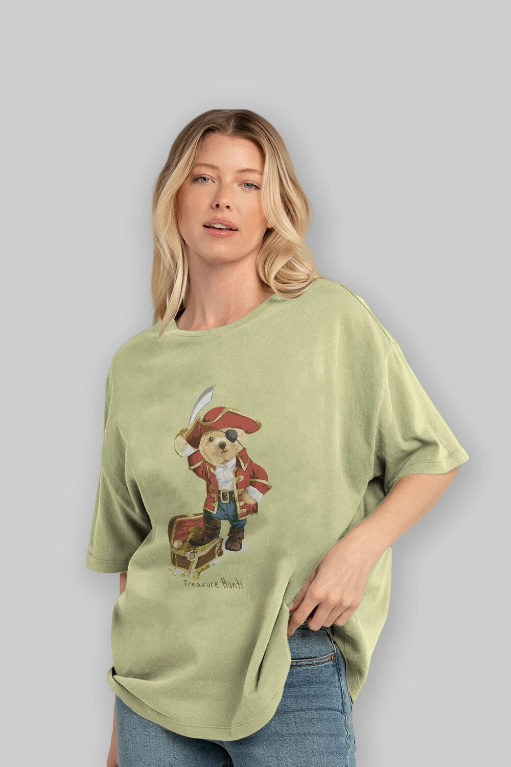 Teddy Bear Treasure Hunt Ön Baskılı Oversize t-shirt Erkek Kadın Unisex %100 Pamuk