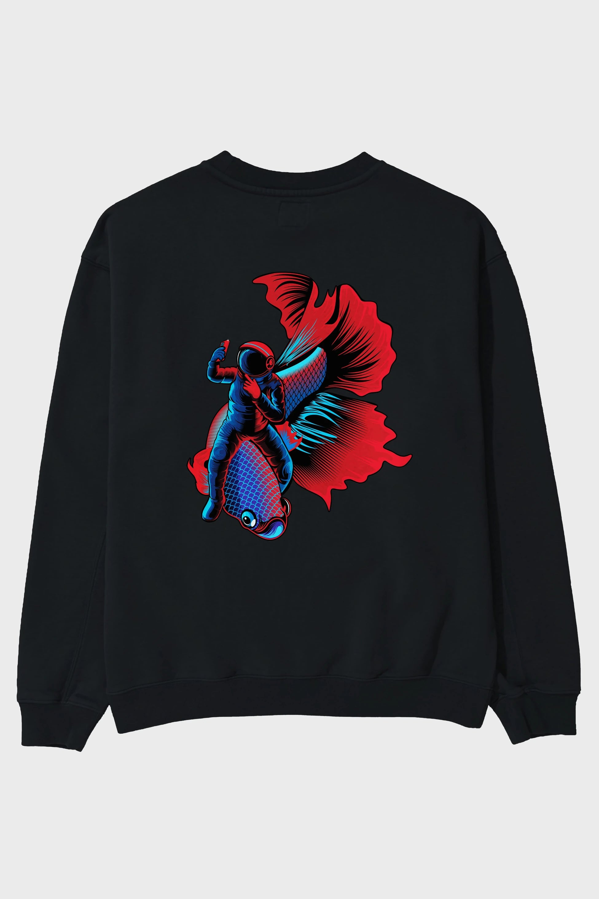 Astrofish selfie Arka Baskılı Oversize Sweatshirt Erkek Kadın Unisex