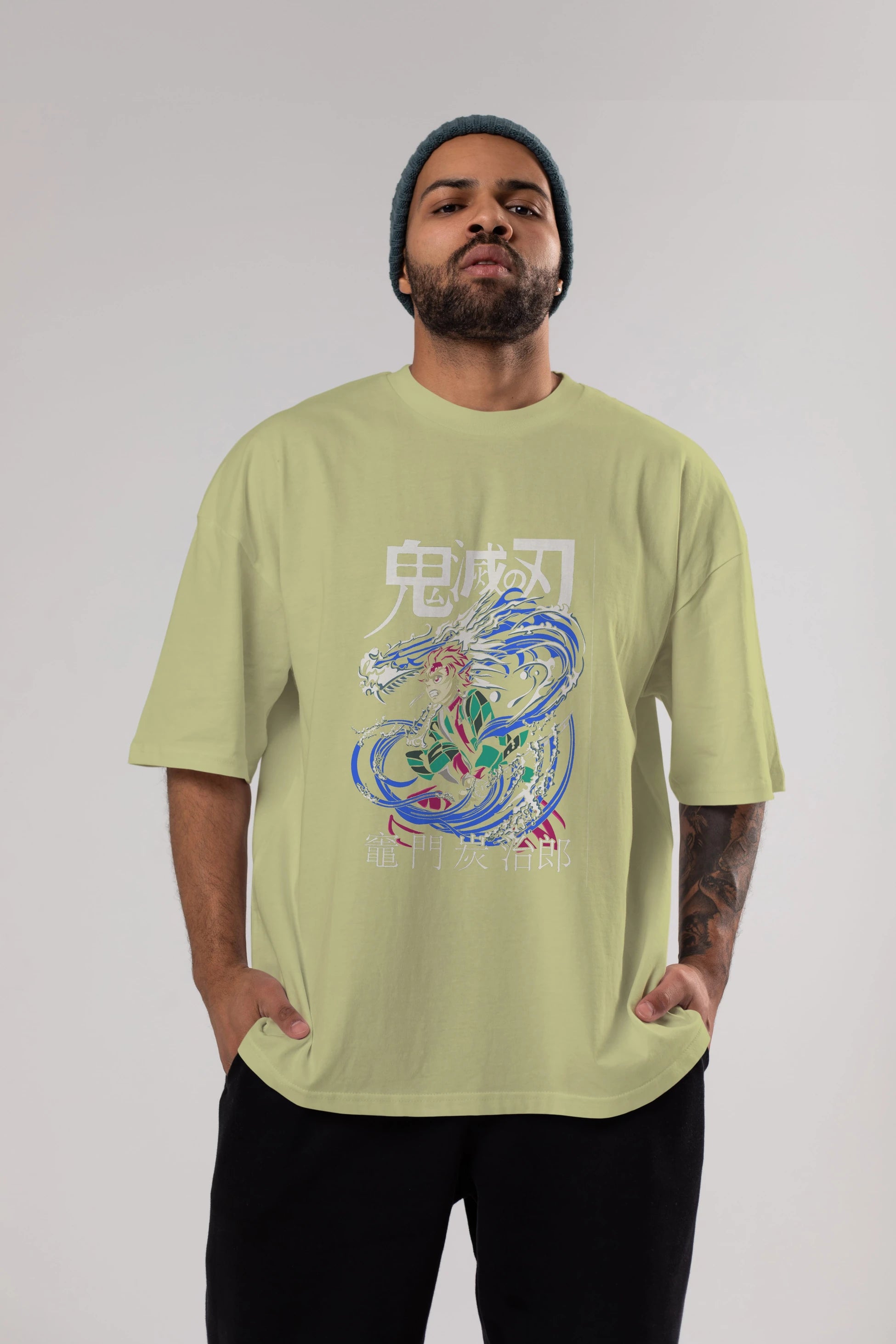 TANJIRO KAMADO 2 Anime Ön Baskılı Oversize t-shirt %100 pamuk Erkek Kadın Unisex